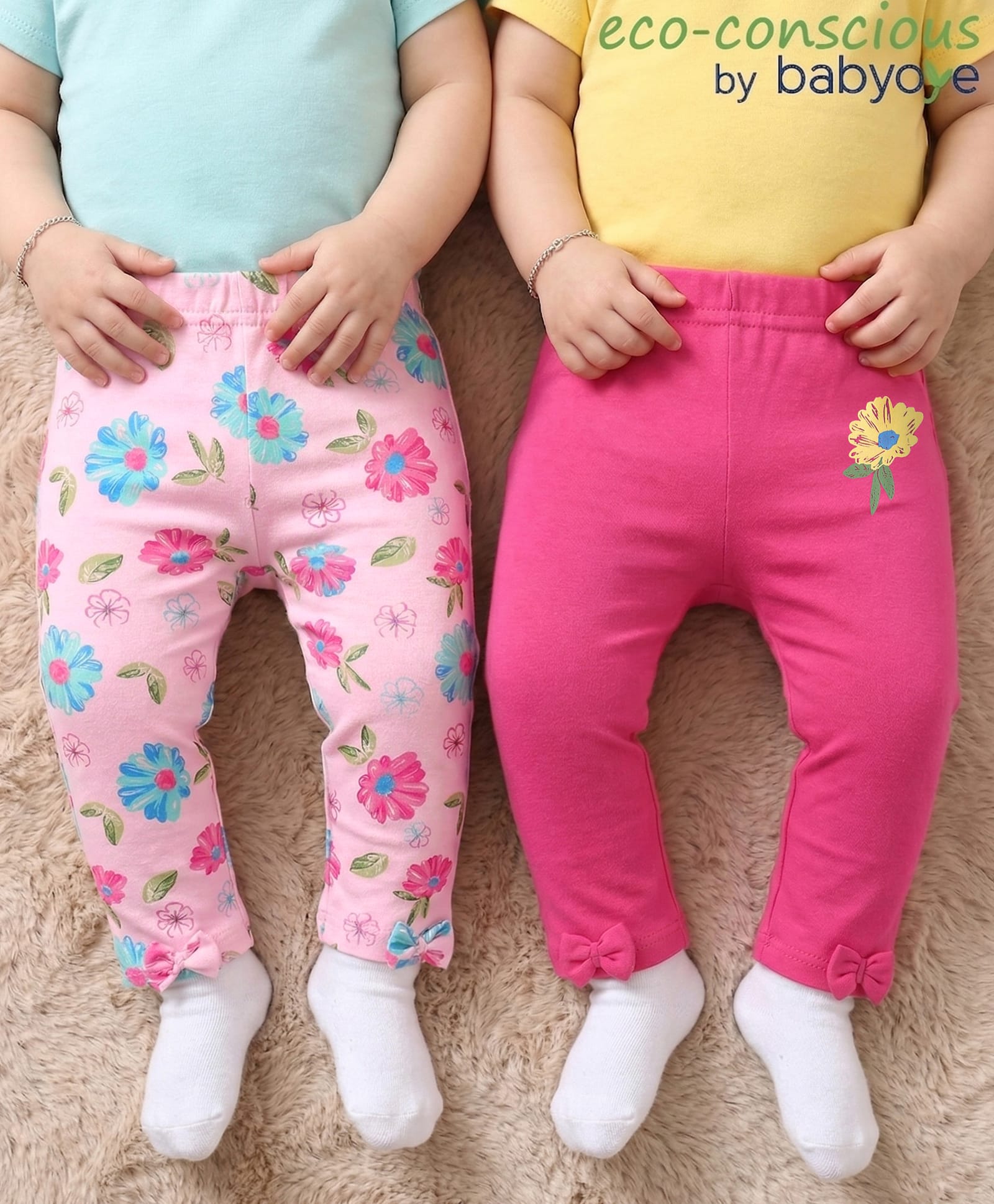 Babyoye Eco Conscious 100% Cotton with Eco Jiva Finish Floral Printed Leggings Pack of 2 - Pink-picture-21