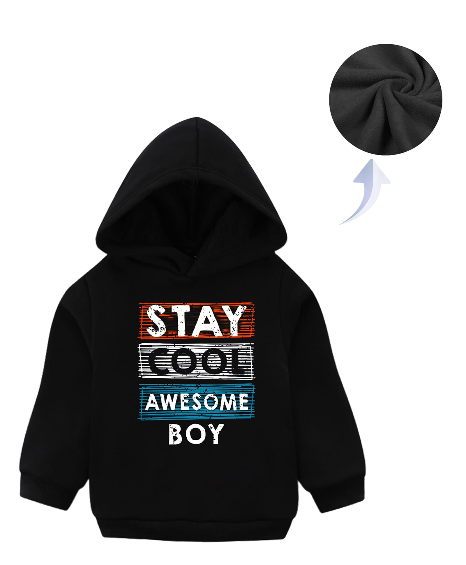 KAVEE Full Sleeves Stay Cool Awesome Boy Printed Pure Cotton Warm Fleece Hooded Sweatshirt - Black-picture-33