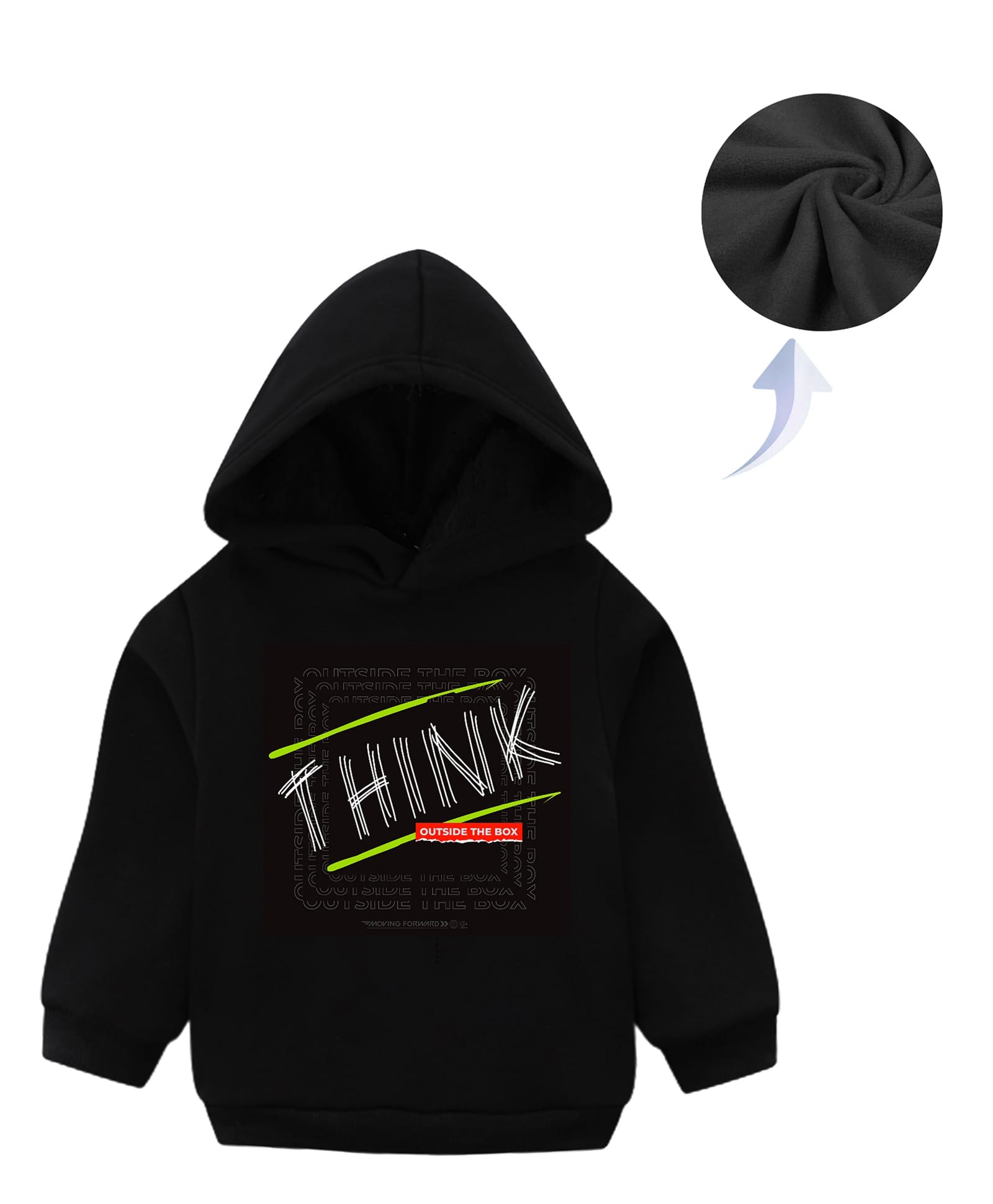 KAVEE Full Sleeves Think Printed Pure Cotton Warm Fleece Hooded Sweatshirt - Black-picture-22