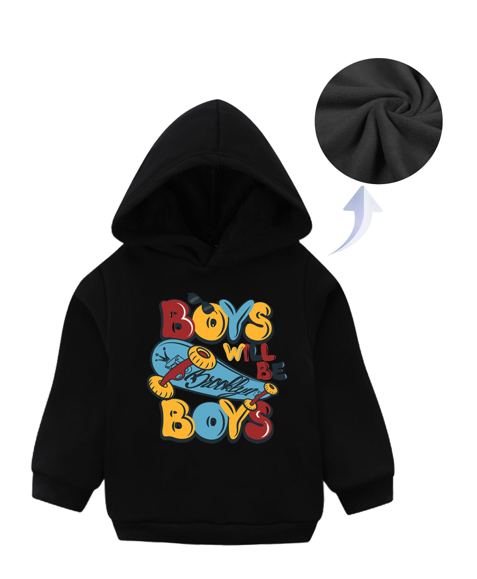 KAVEE Full Sleeves Skateboard Printed Pure Cotton Warm Fleece Hooded Sweatshirt - Black-picture-21