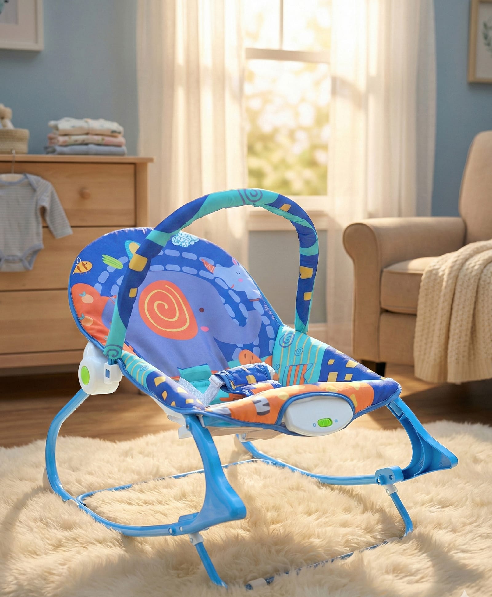 Portable Baby Rocker With U Shape Pillow & Calming Vibrations - Blue