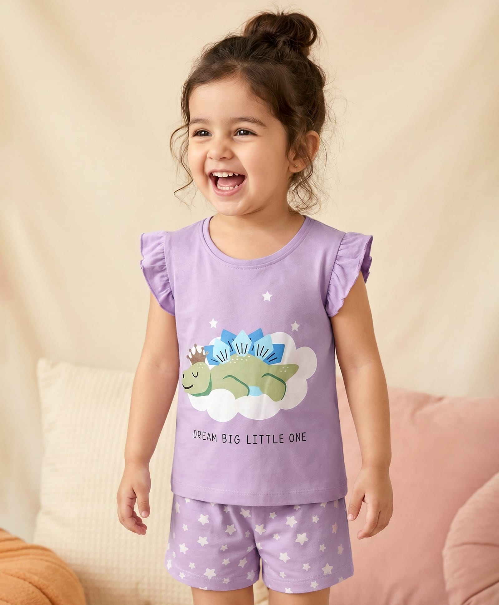 Babyhug Single Jersey Knit Half Sleeves Night Suit Dino Printed - Lavender-image-25