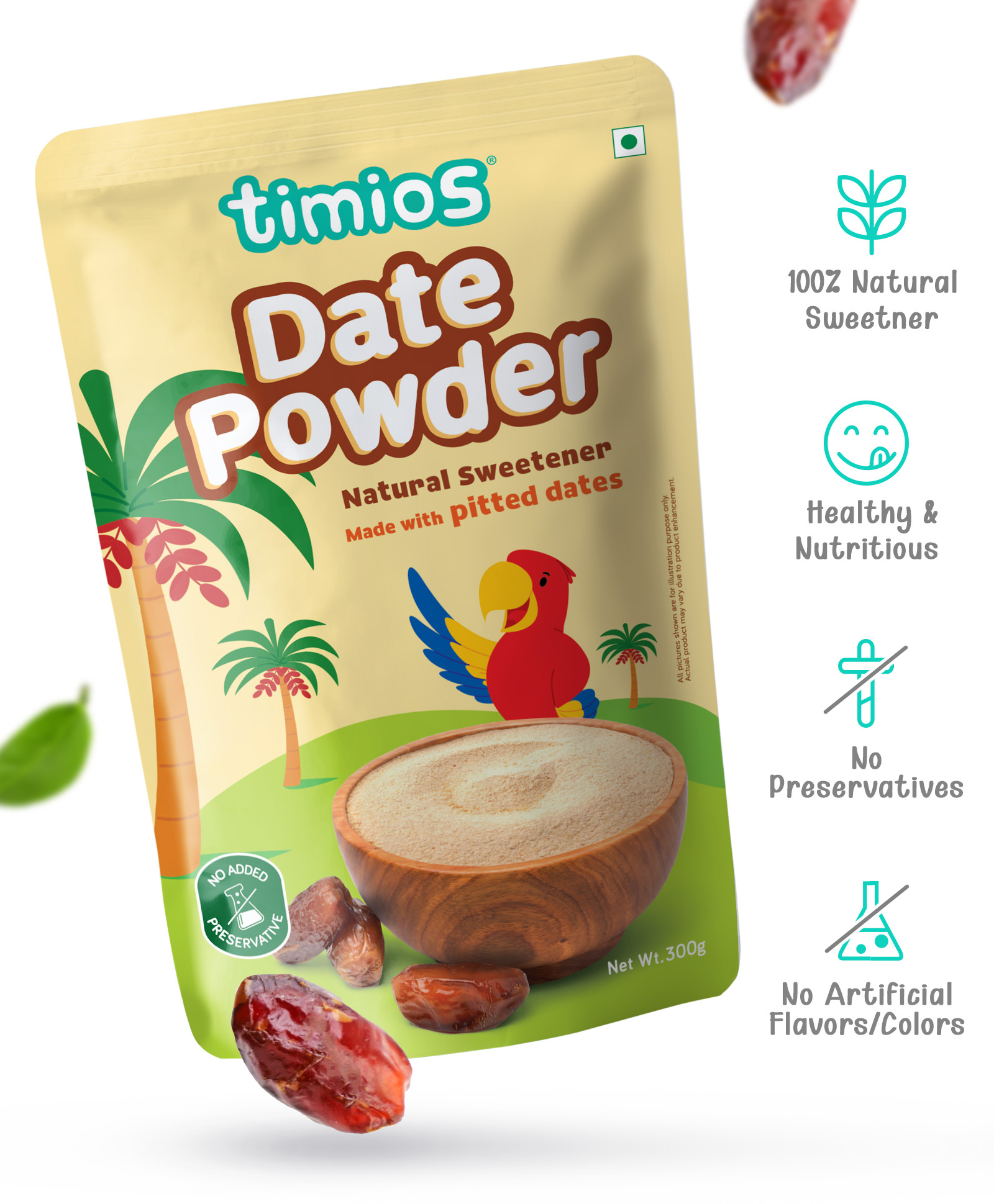 Timios 100% Organic Natural Sweetener Date Powder - 300 g