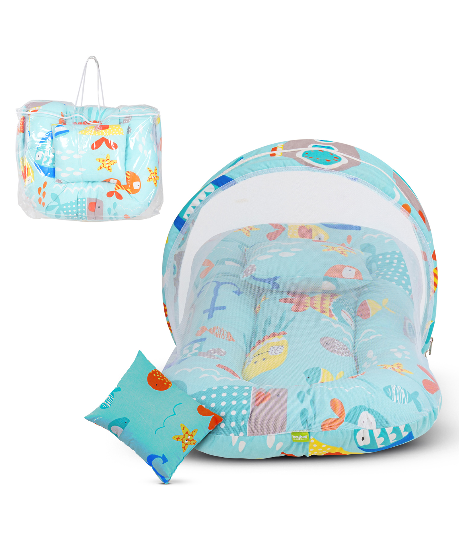 Baybee Baby Bedding Set for New Born Baby, Bed Mattress with Mosquito Net & Neck Pillow, Sleeping Nest Travel Bed for Baby - Light Green-image-42