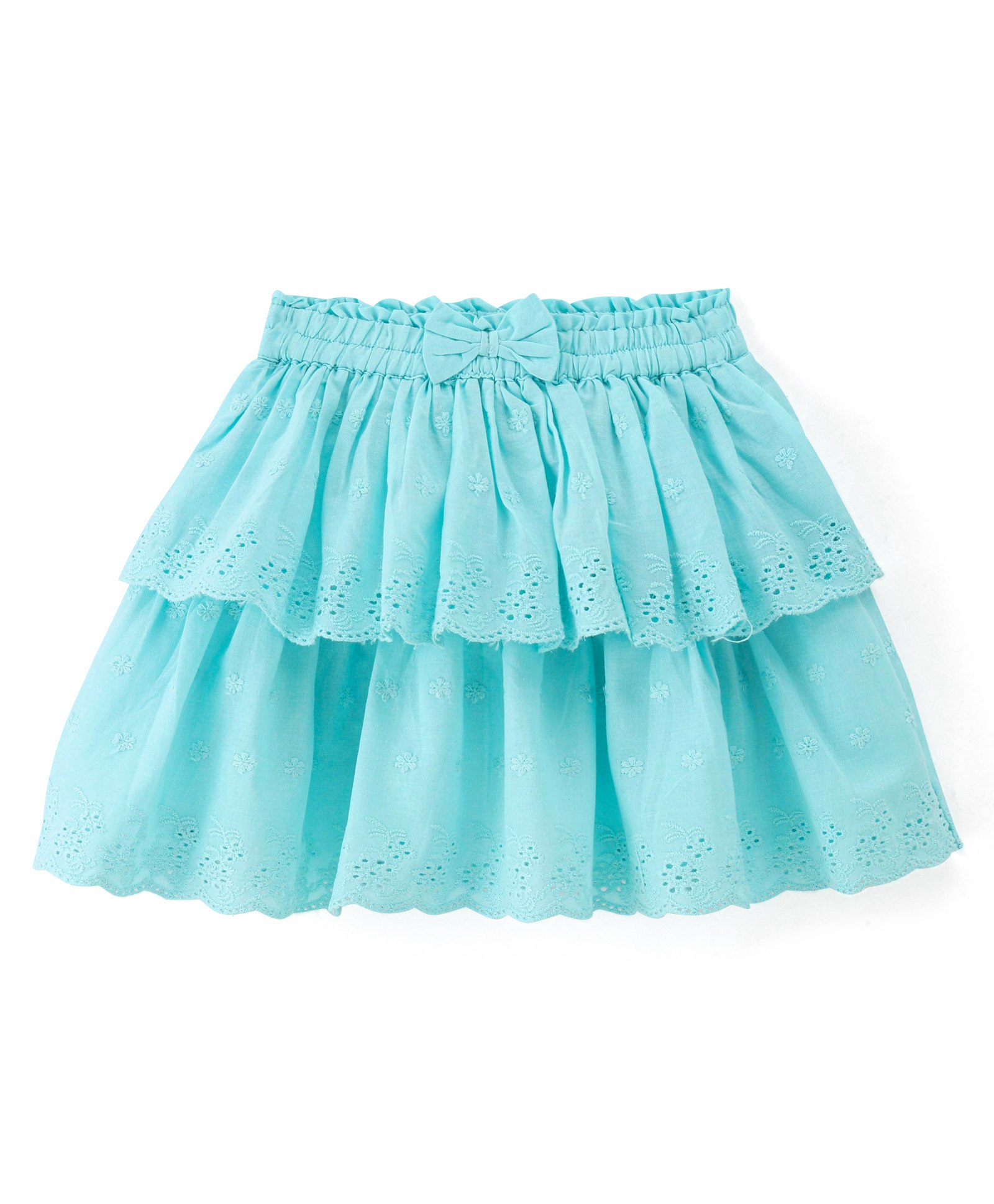 Babyhug Cotton Woven Knee Length Skirt with Lining Bow Applique & Lace Detailing - Sky Blue-image-20