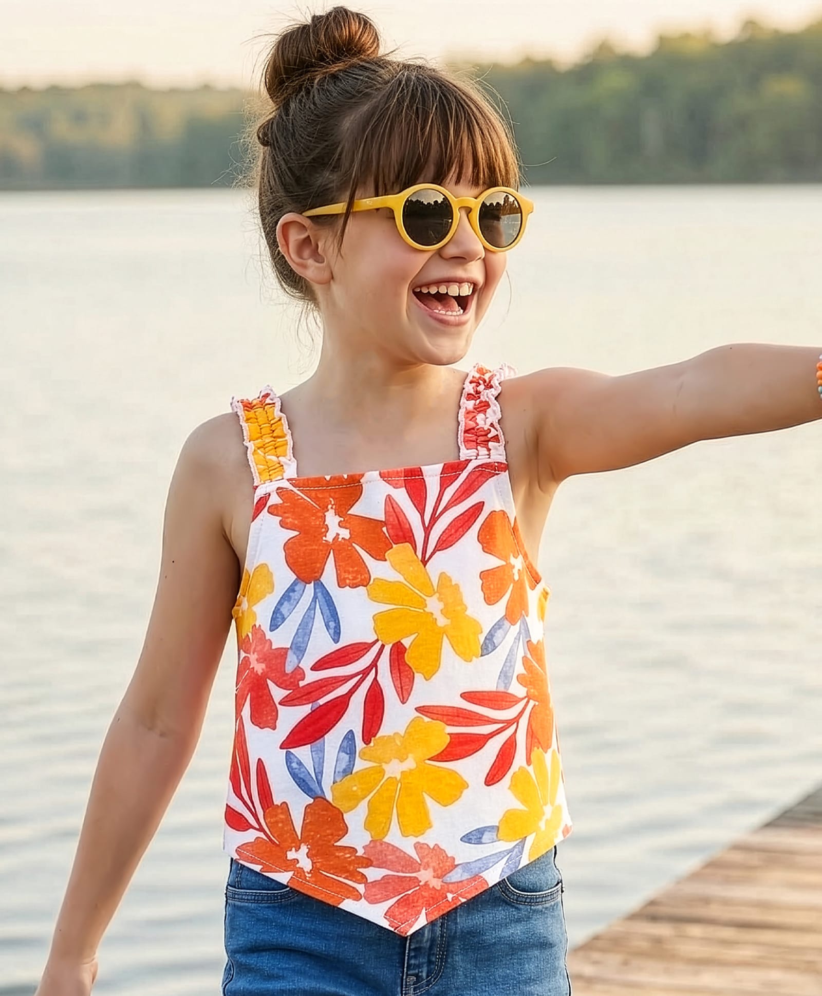 Pine Kids Cotton Knit Sleeveless Top Floral Print - Multicolor-picture-10
