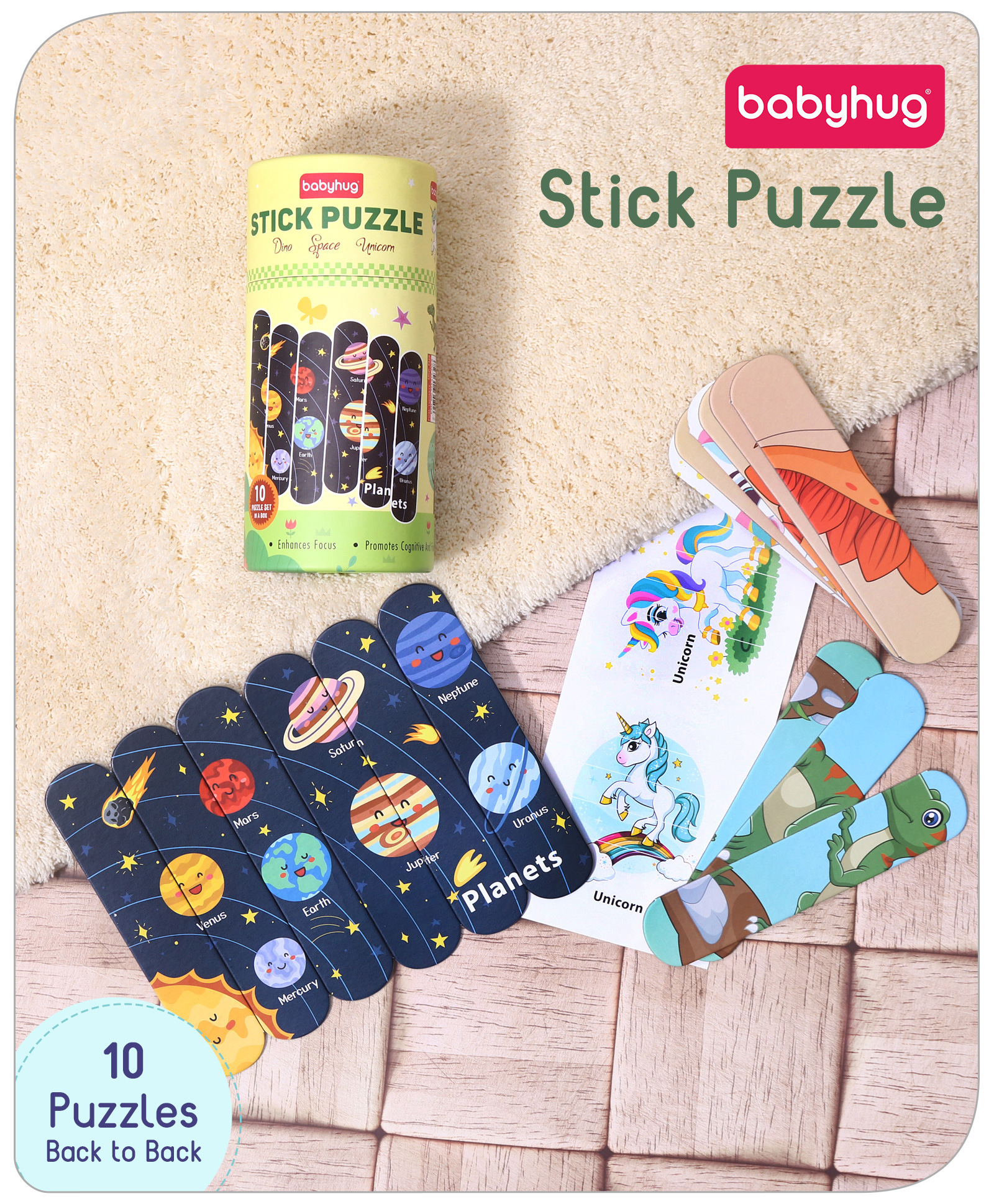 Babyhug Unicorn,Space & Dino Theme 10 Stick Puzzle Set- 30 Sticks-image-25