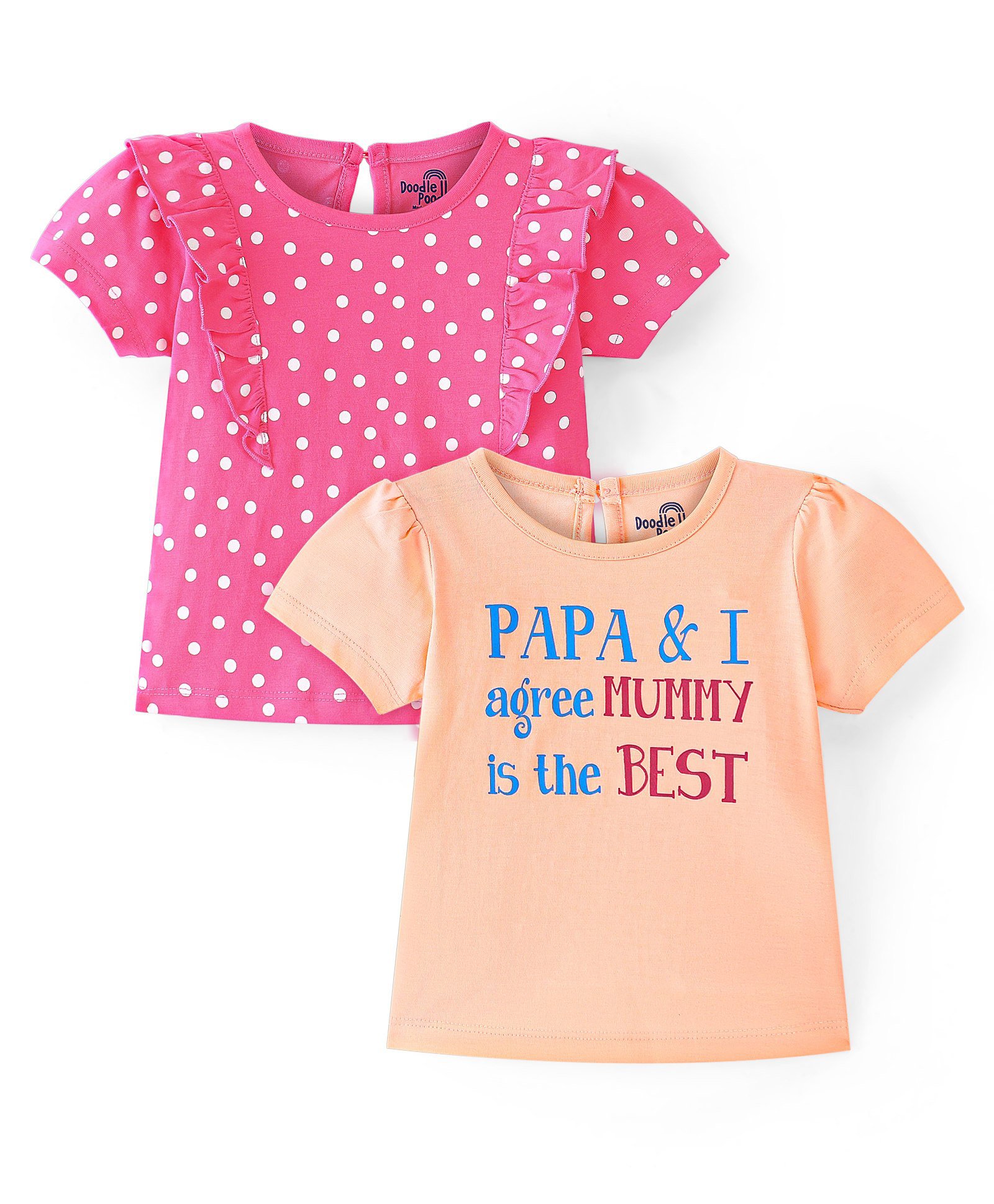 Doodle Poodle 100% Cotton Half Sleeves Polka Dot Print T-Shirt Pack of 2- Peach & Pink-picture-41
