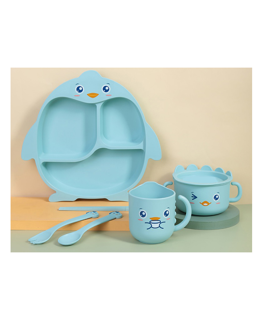 Elecart Eco-Friendly Penguin Design Bamboo Fiber Kids Dinner Set  with Cutlery Bowl & Cup  - Color May Vary-image-23