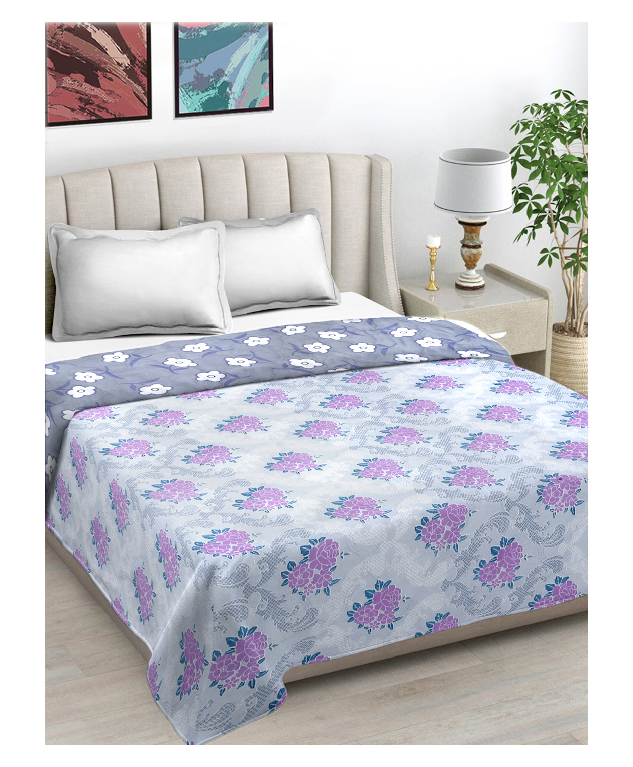 FABINALIV Multicolor Floral Reversible Mild Winter 350 GSM Micro Fiber Filling Double Bed Comforter-image-3