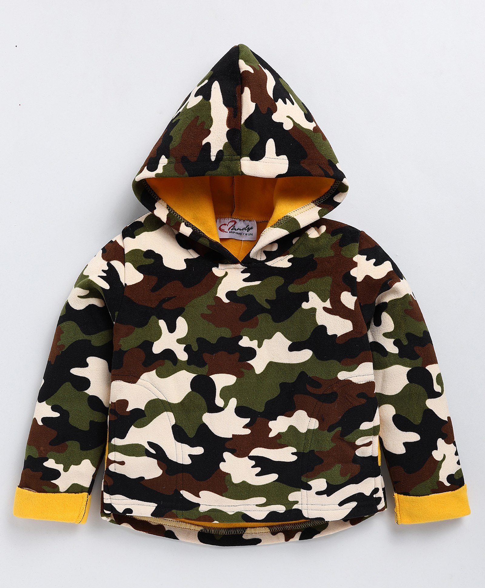 M'andy Full Sleeves Camouflage Printed Fleece Hoodie - Green-image-7