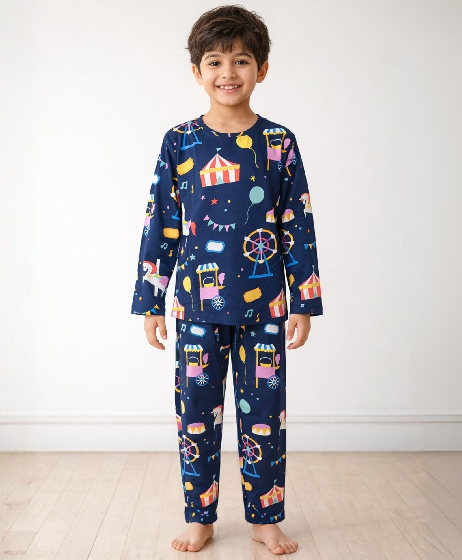 Anthrilo Full Sleeves Circus Theme Printed Night Suit - Blue-picture-25