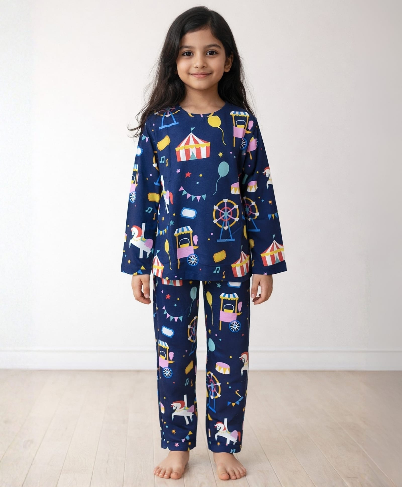 Anthrilo Full Sleeves All Over Circus Theme Printed Night Suit - Blue-image-19