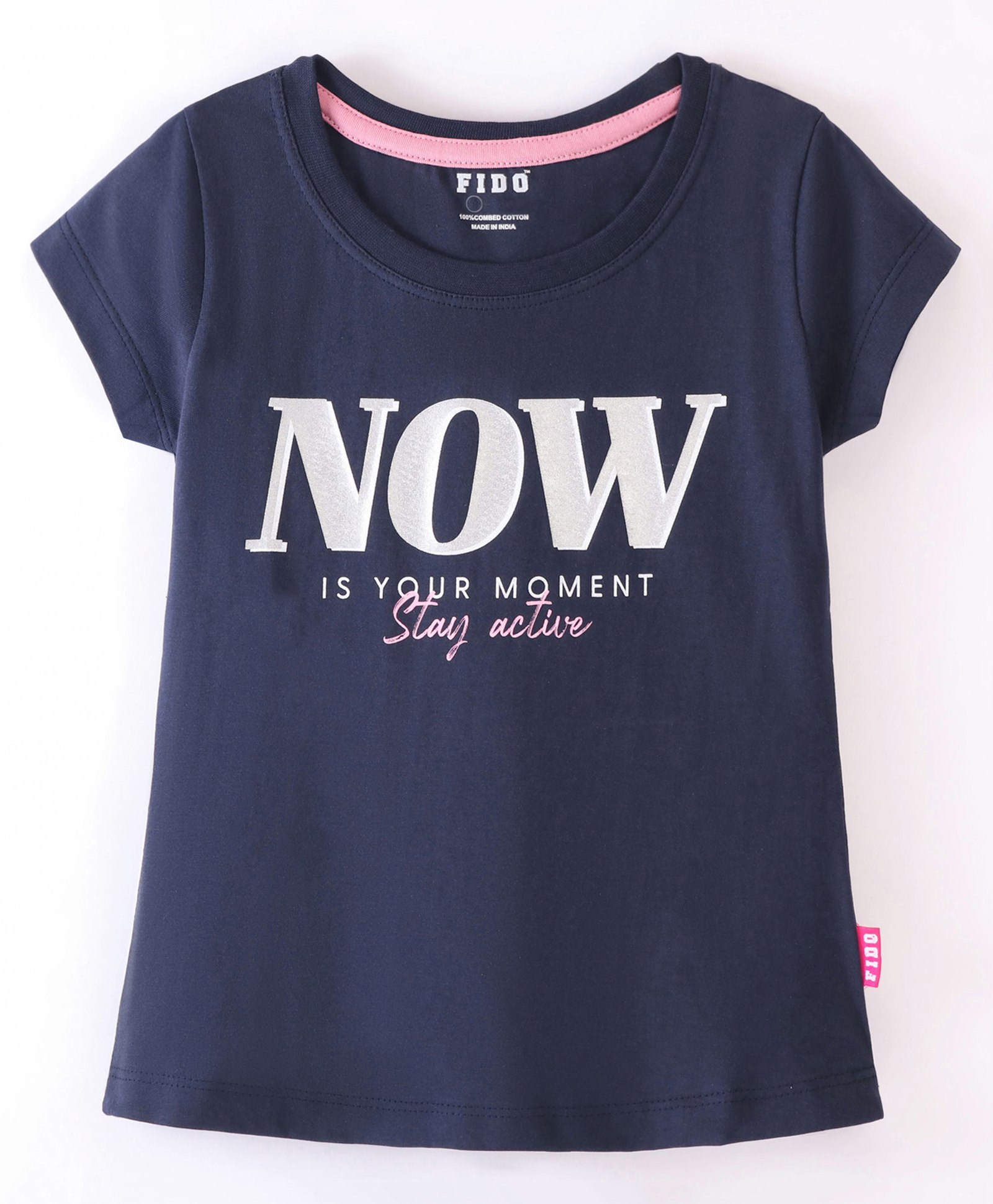 Fido Cotton Jersey Half Sleeves T-Shirt Now Text Print - Blue-picture-21