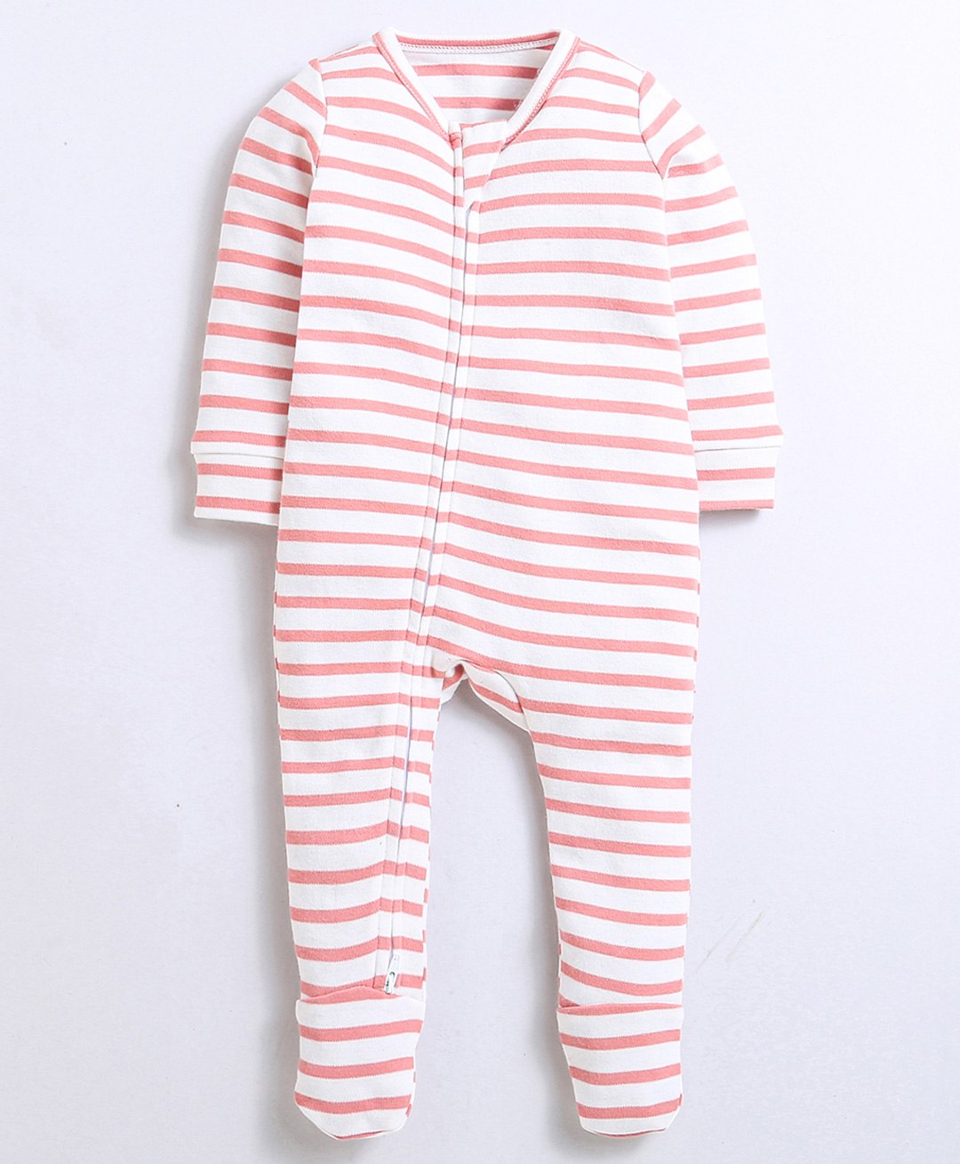 Nino Bambino 100% Cotton Full Sleeves Striped Romper - White & Pink-image-18