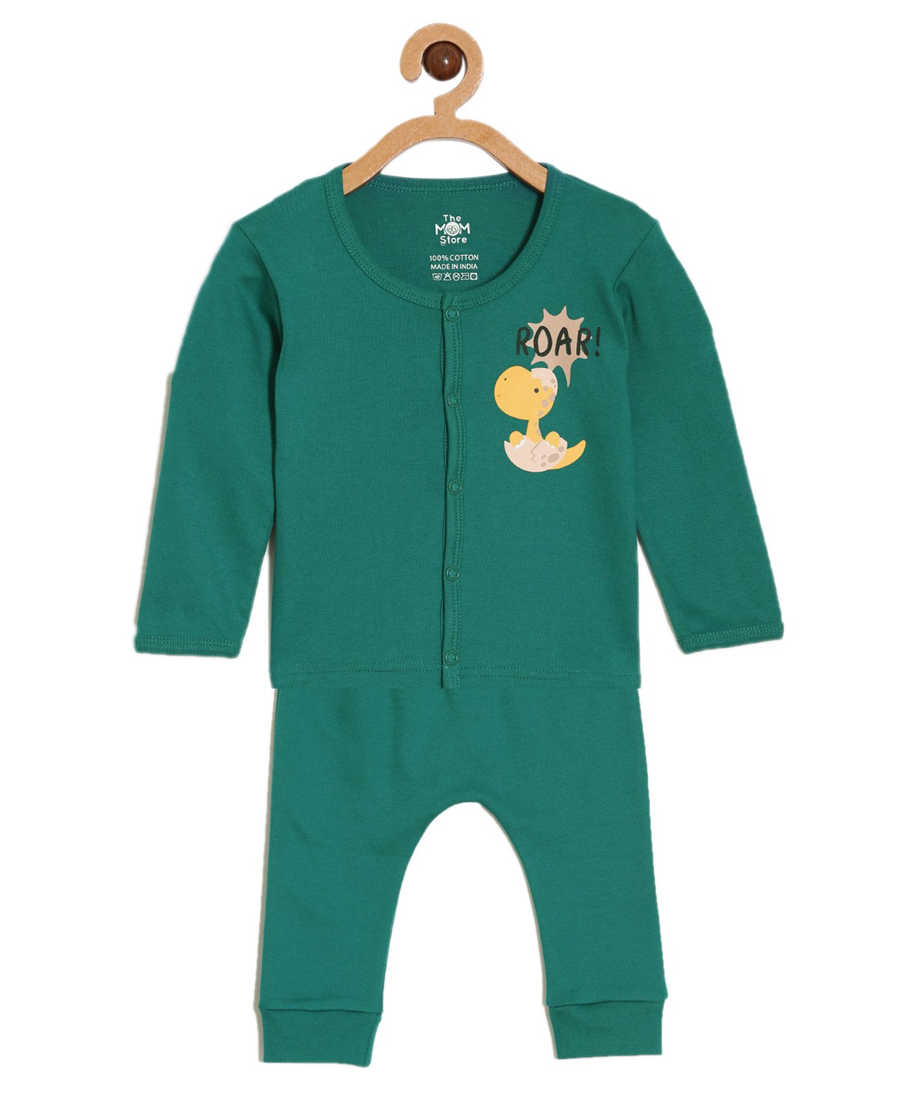 The Mom Store Full Sleeves Baby Dinosaur Printed Night Suit Set - Green-picture-23
