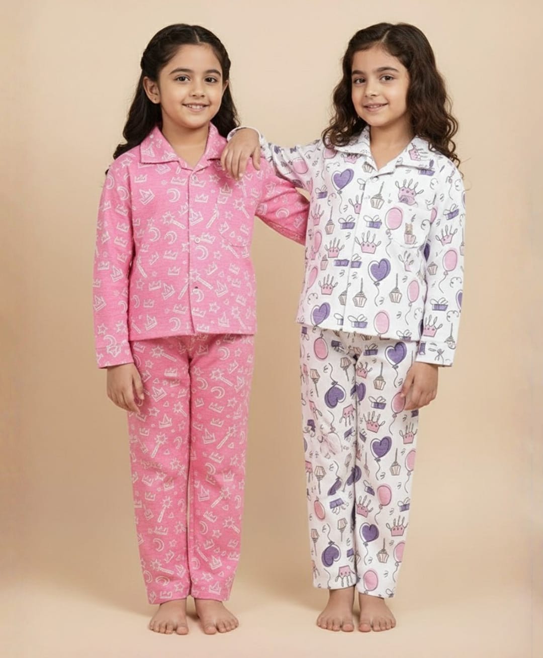 The Mom Store Pack Of 2 Full Sleeves Princess Theme Coordinating Night Suit - Pink & White-image-20