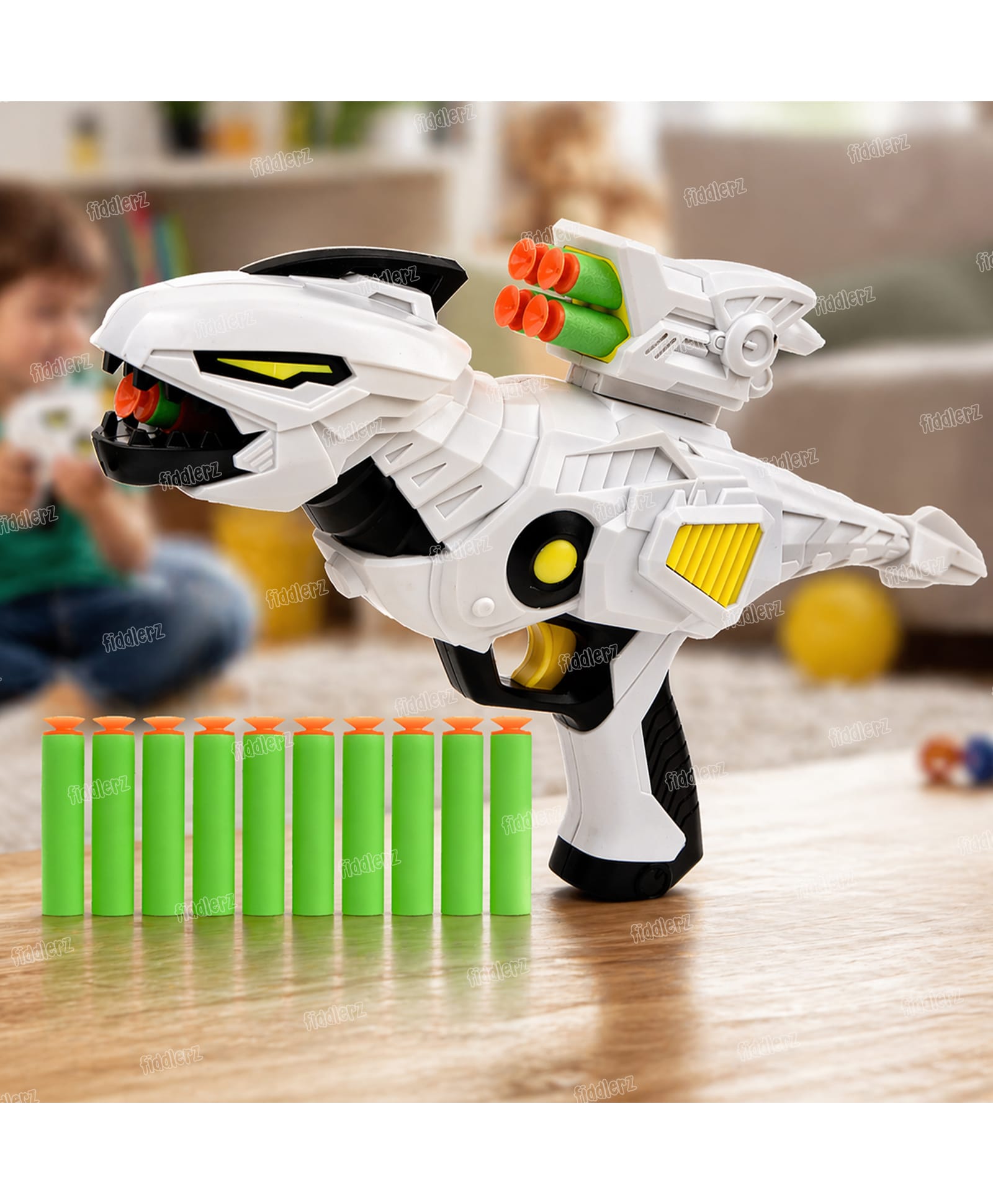 Fiddlerz Dino Dart Gun for Boys Blaster Automatic Shooting Gun with 10 Pcs Soft Foam Bullets Darts Toys for Kids Girls (Multi-Color) Pack of 1-image-40