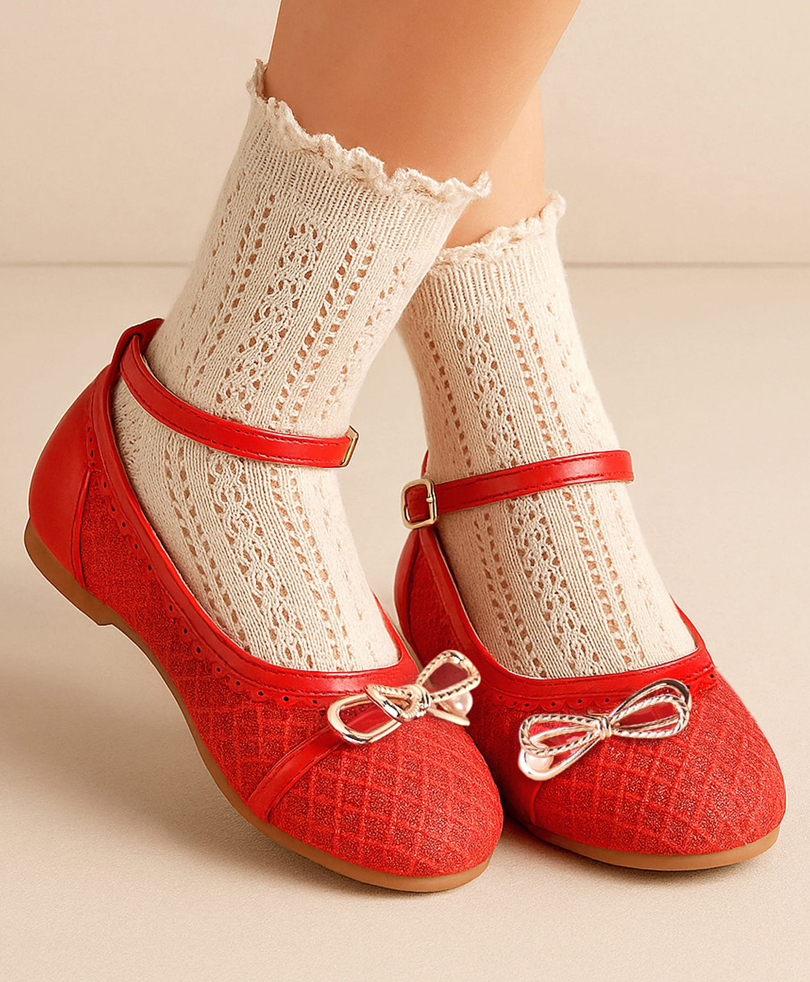 Cute Walk by Babyhug Ballerina Shoes with Bow Applique & Buckled Closure - Red-image-22