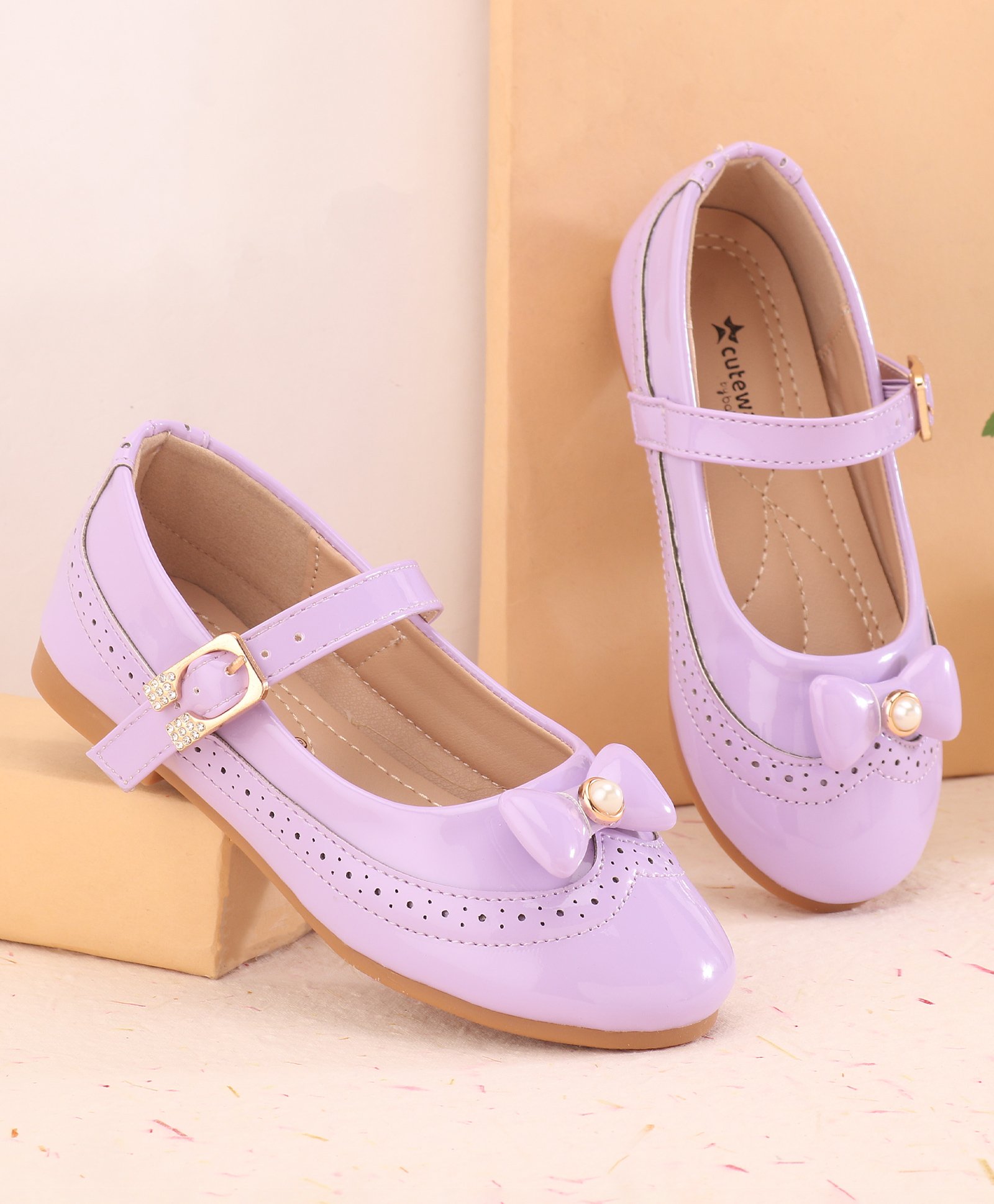 Cute Walk by Babyhug Buckled Closure Ballerina With Bow & Pearl Applique- Purple-image-34