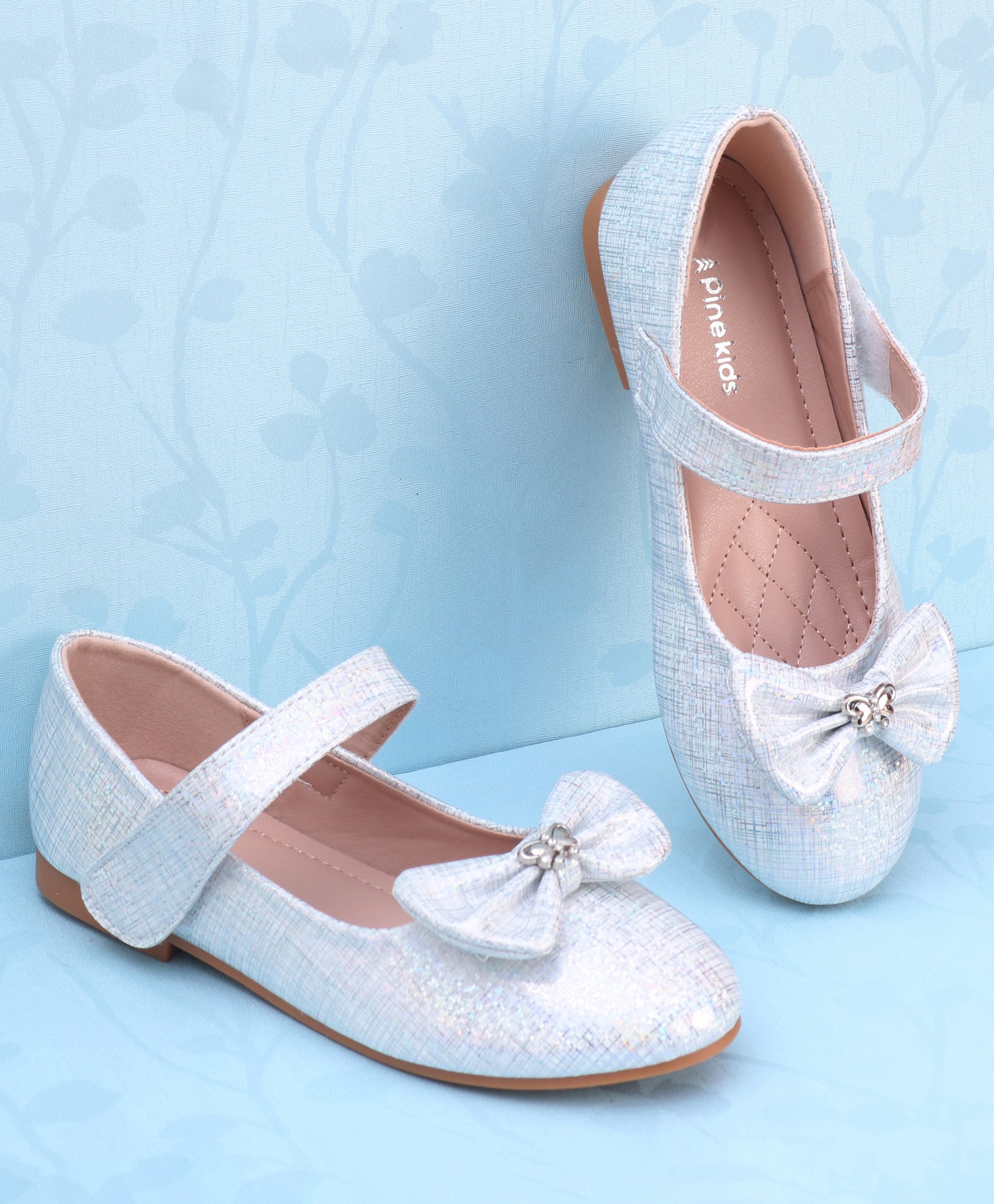 Pine Kids Ballerinas with Velcro Closure & Bow Applique - White-picture-19