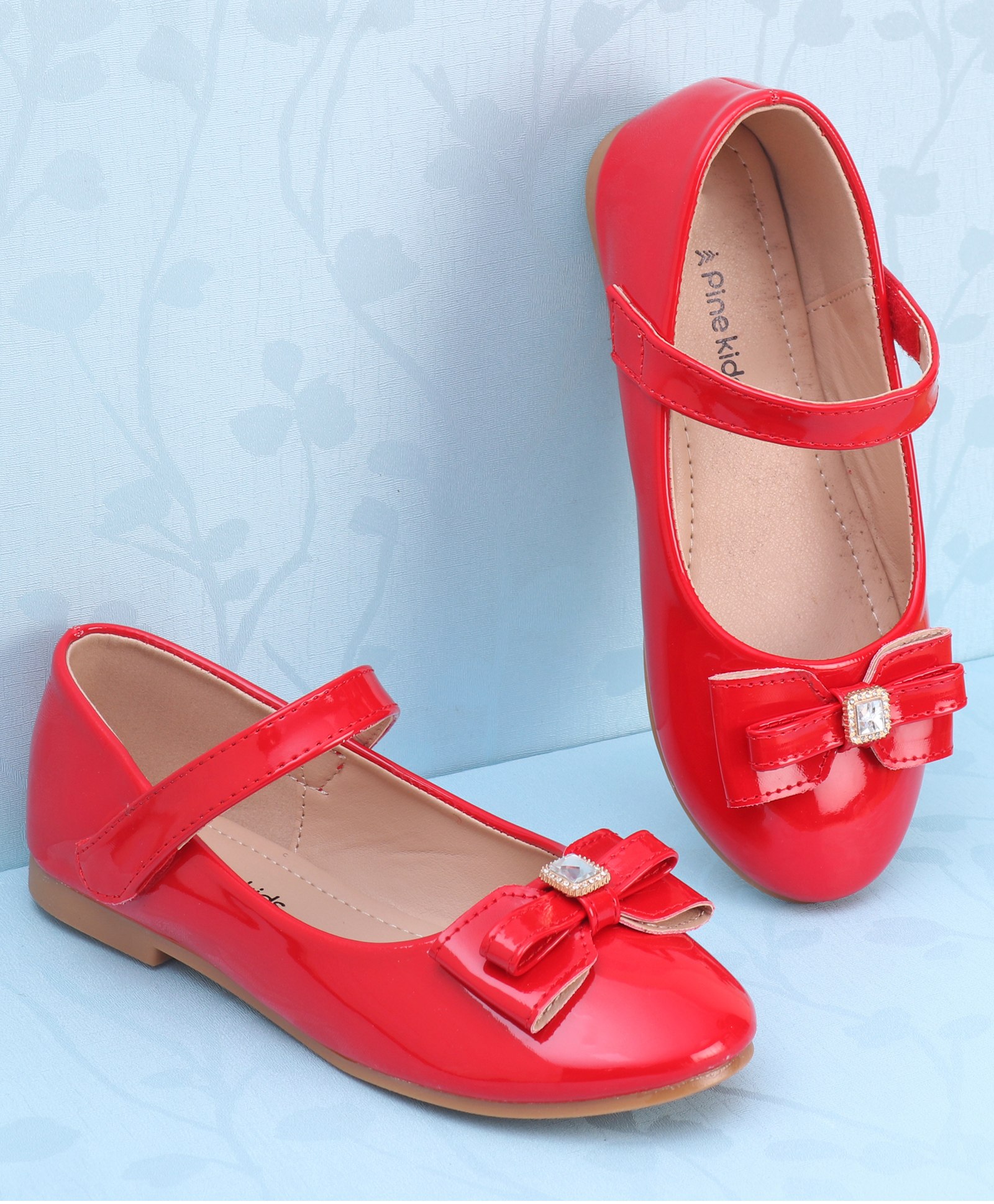 Pine Kids Ballerina with Velcro Closure &  Bow Applique - Red-picture-12