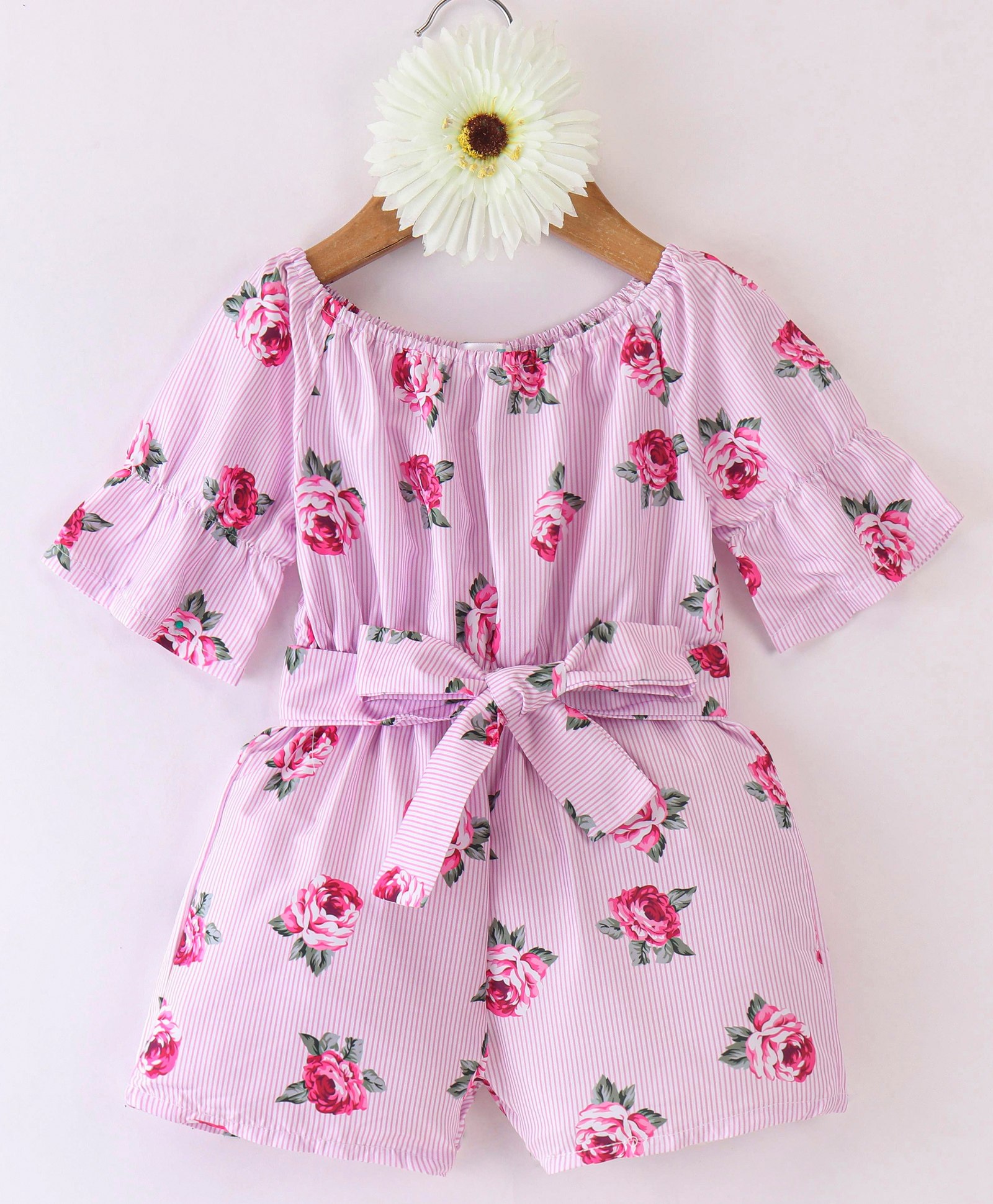 Kookie Kids Half Sleeves Jumpsuit With Cherry Print - Pink-picture-22
