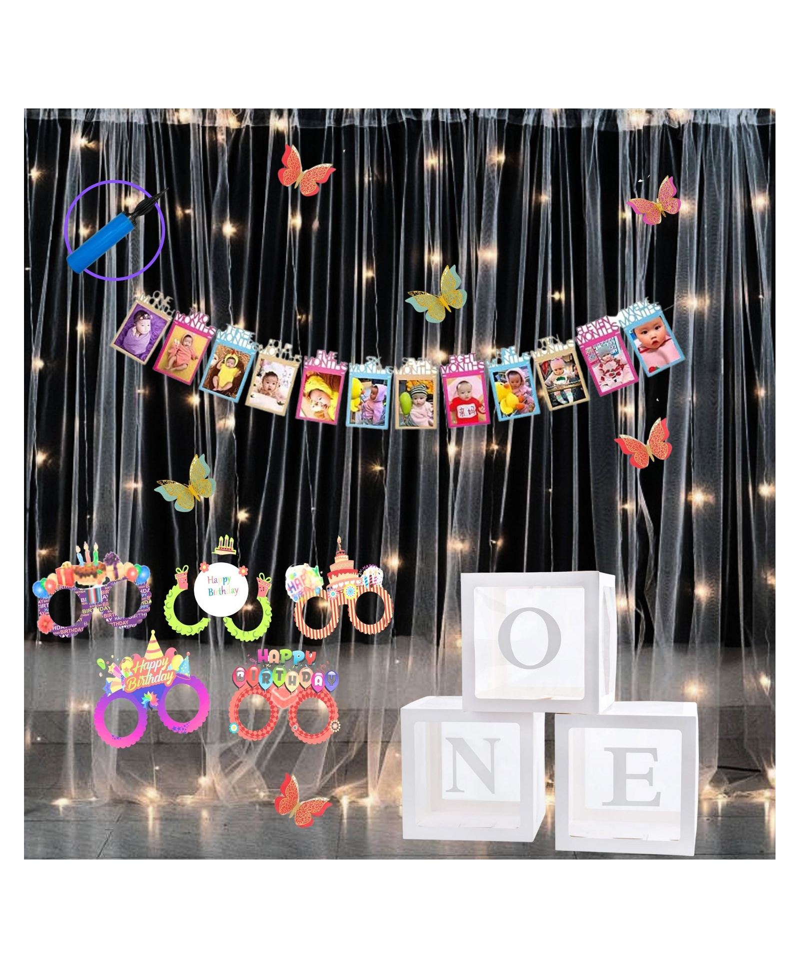 Puchku Premium Happy Birthday Combo KIT  Set for first 1st birthday Theme girls Boys kids Pack of 12  Multicolor-image-17