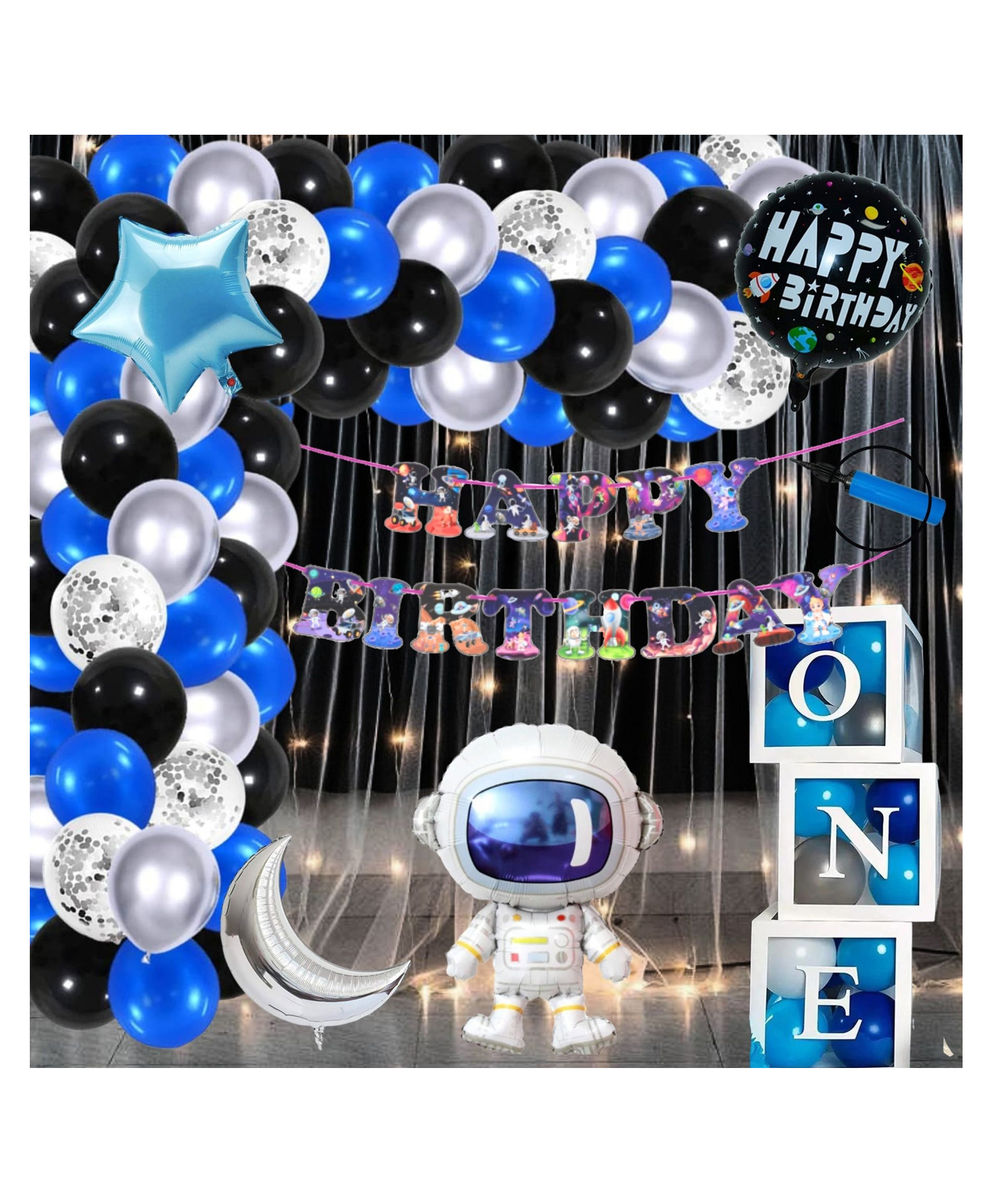 Puchku Premium Happy Birthday Combo KIT  Space Foil balloon Set for first 1st birthday Theme boy kids Pack of 65  Multicolor-image-43