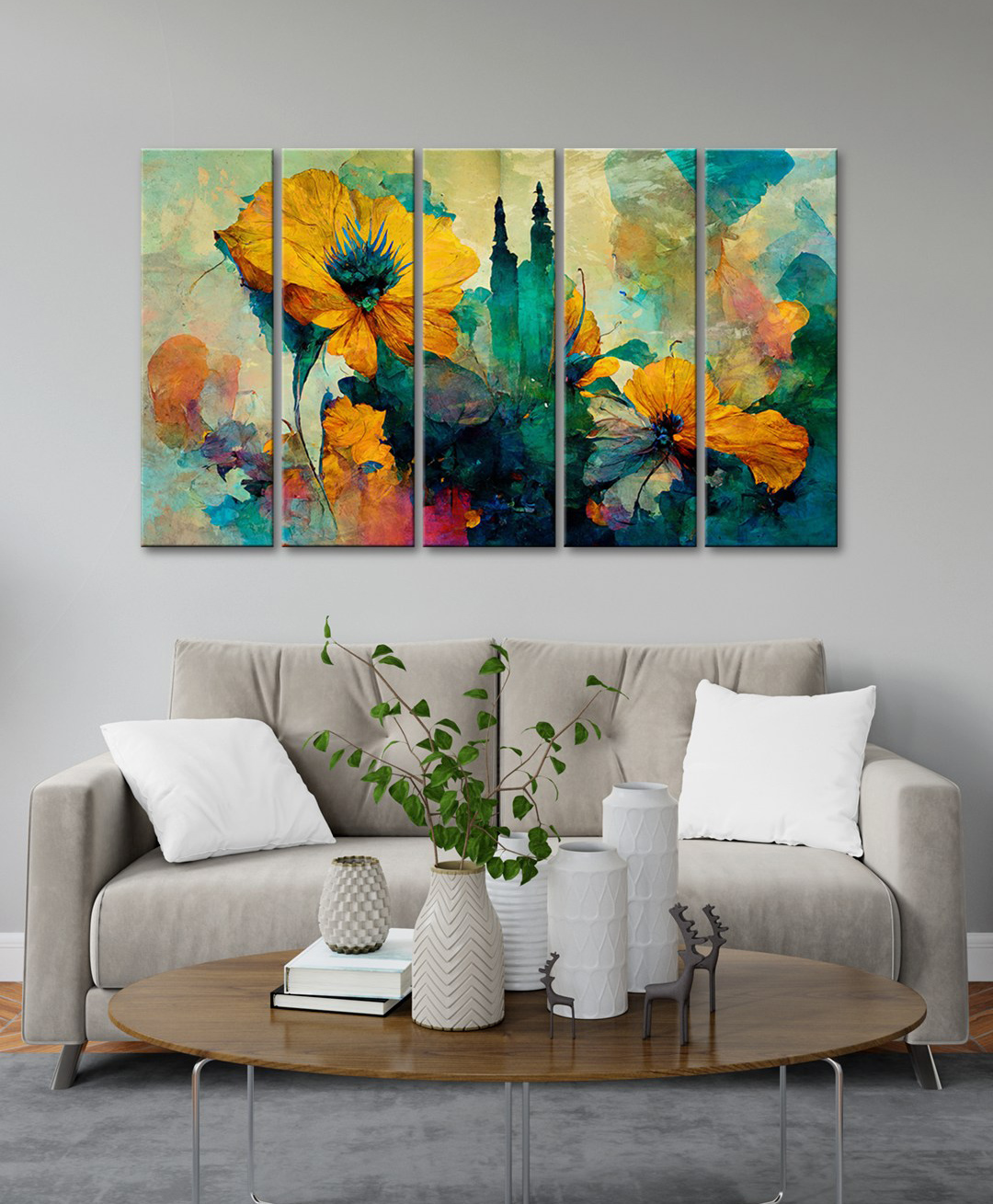 999Store 5 Piece Orange Flower With Abstract Effect Background Wall Art Panels - Multicolor-image-49
