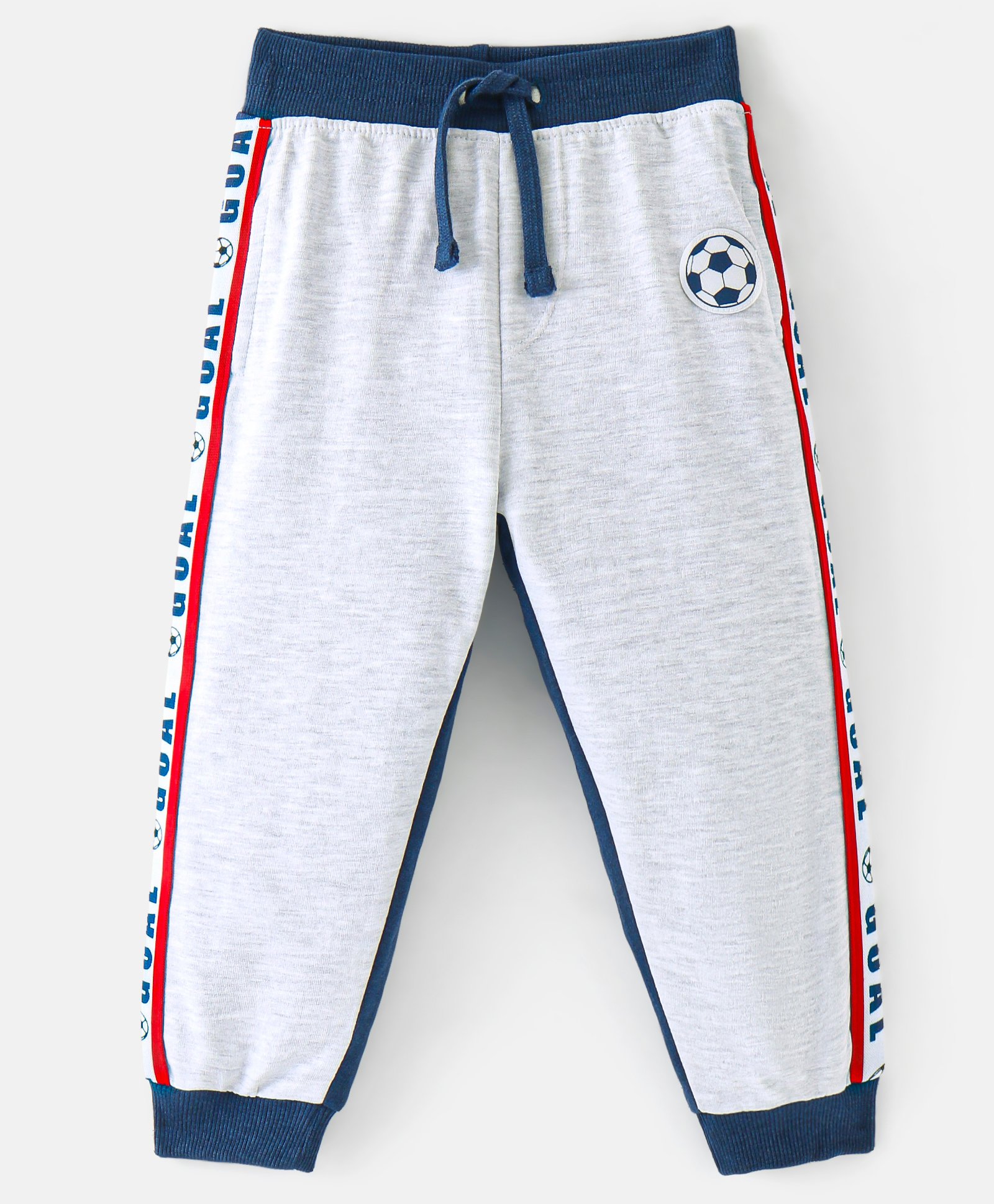 Babyhug Cotton Looper Knit Full Length Track Pants With Football Patch - Grey-picture-29