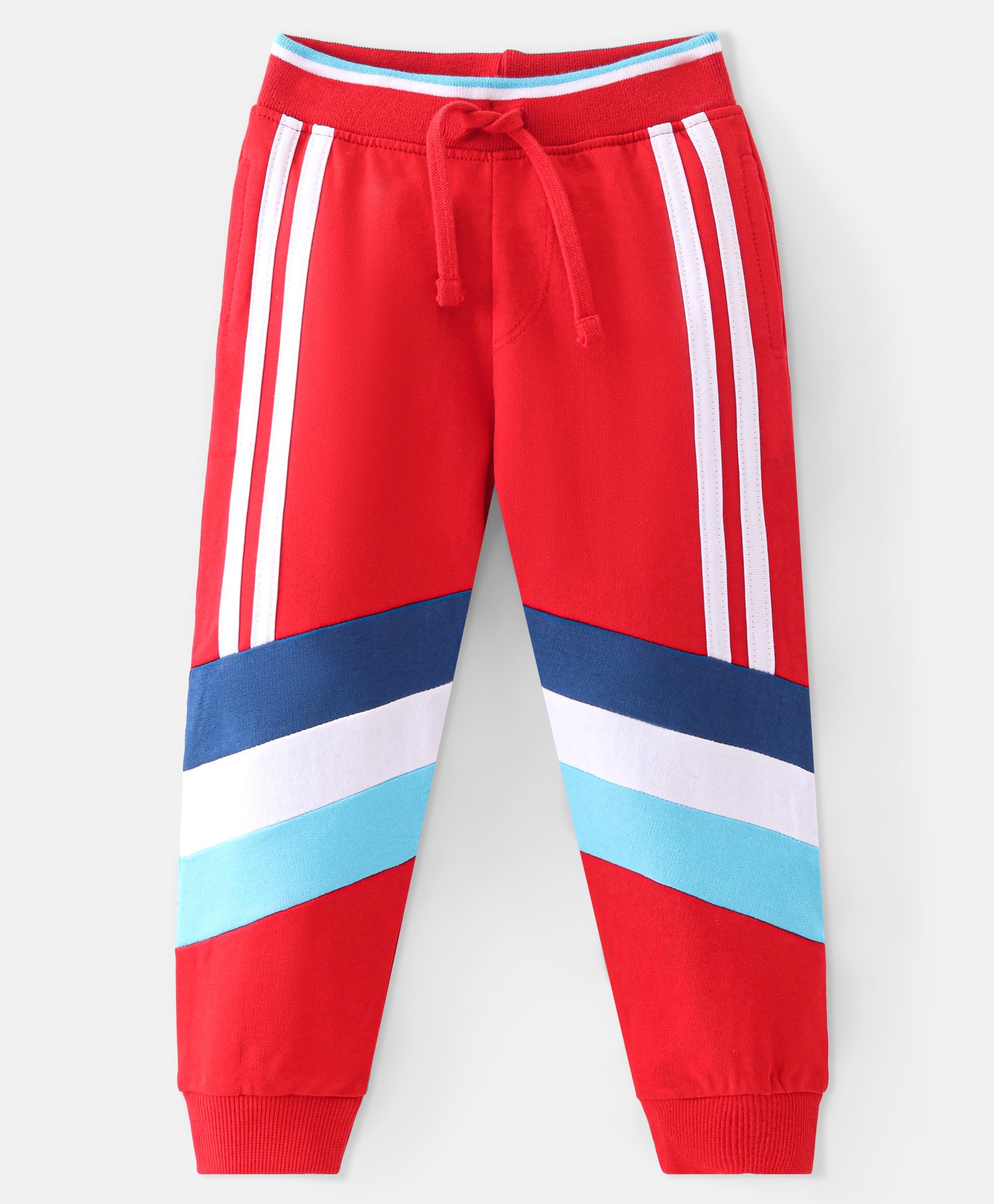 Babyhug Cotton Looper Full Length Striped Track Pants - Red-image-43