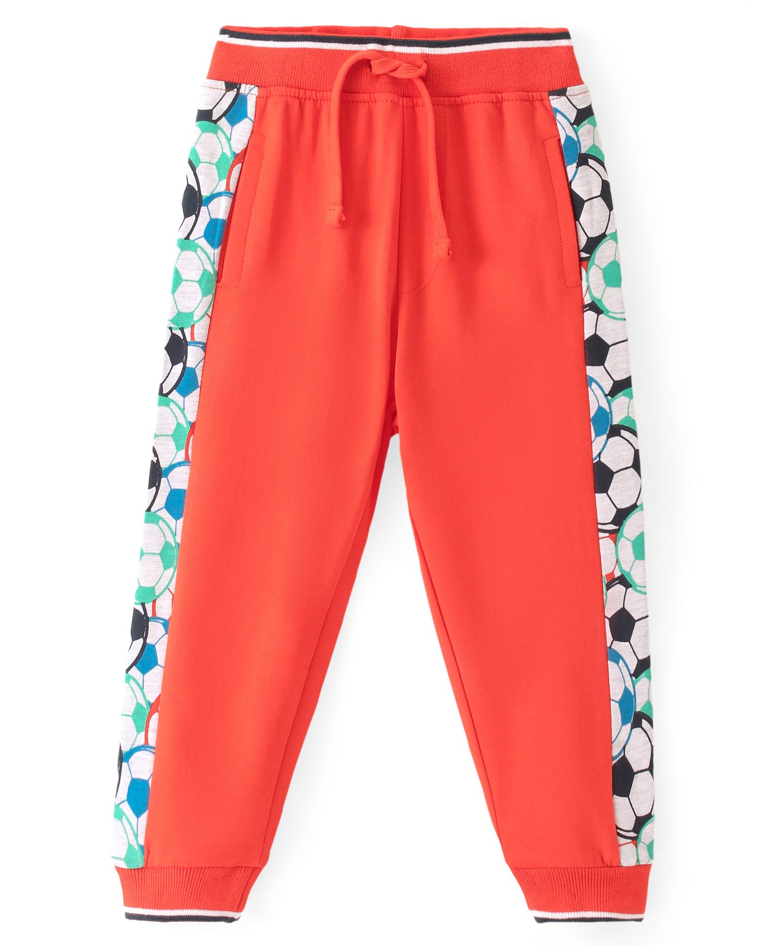 Babyhug Cotton Knit  Full Length Lounge Pant with Football Print - Red-picture-25