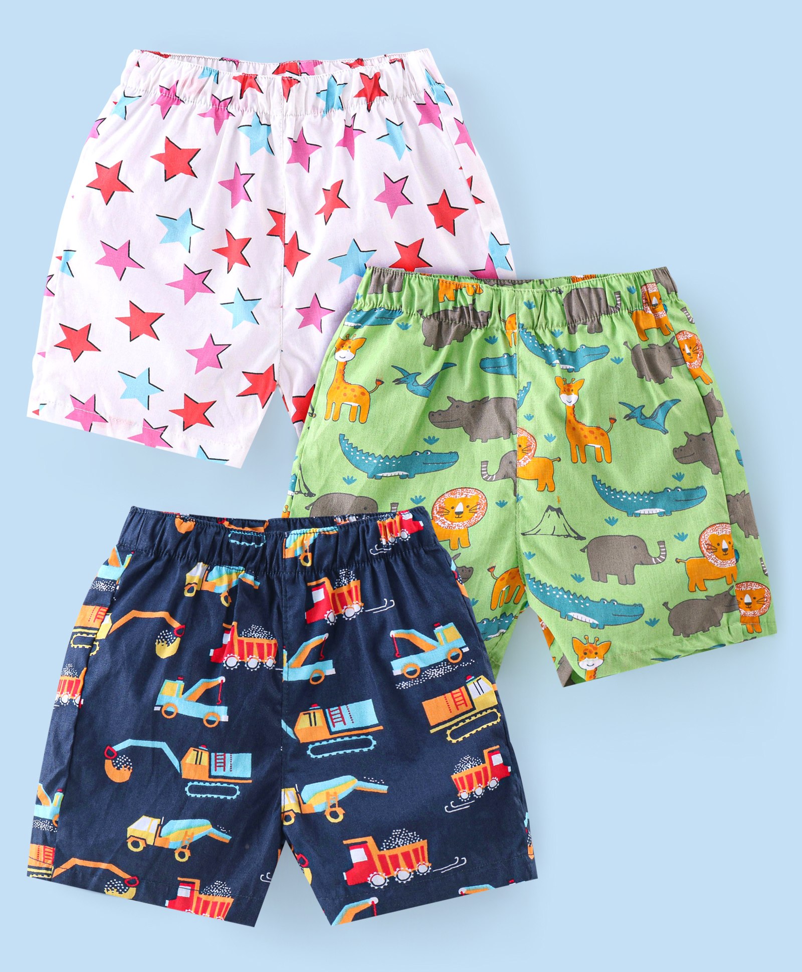 Babyhug Cotton Woven Regular Boxers Pack of 3 Elephant & Stars Print - Multicolour-picture-46