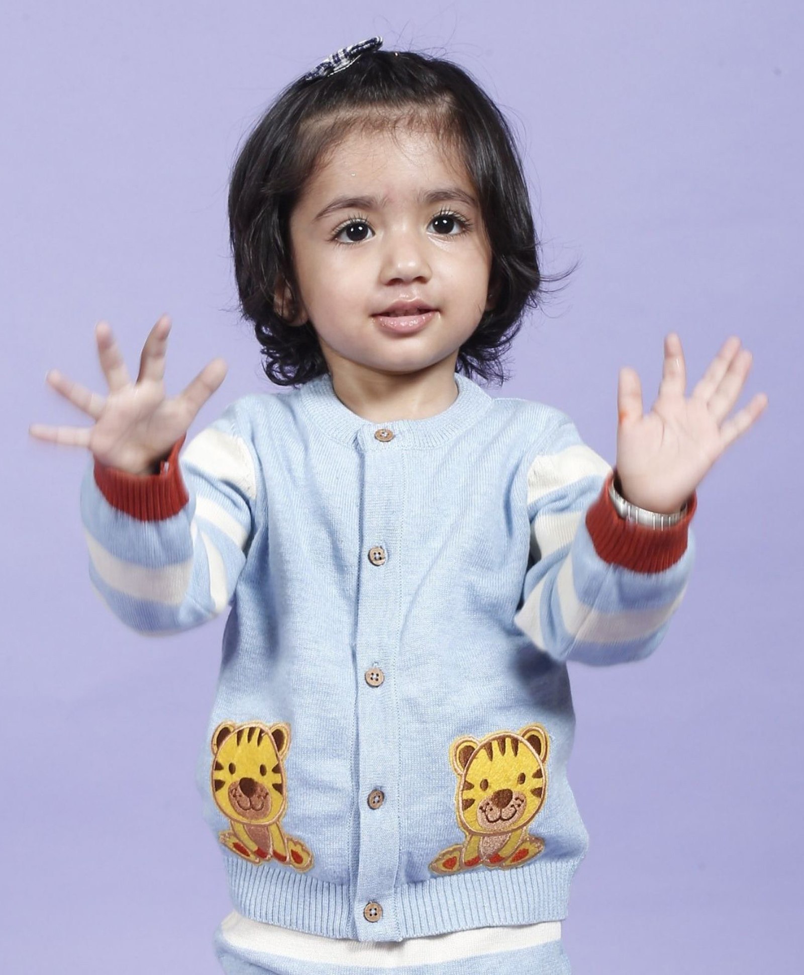 kids of greendeer Greendeer 100% Cotton Full Sleeves Soulful Tiger Patch Detailed Sweater - Baby Blue-picture-18