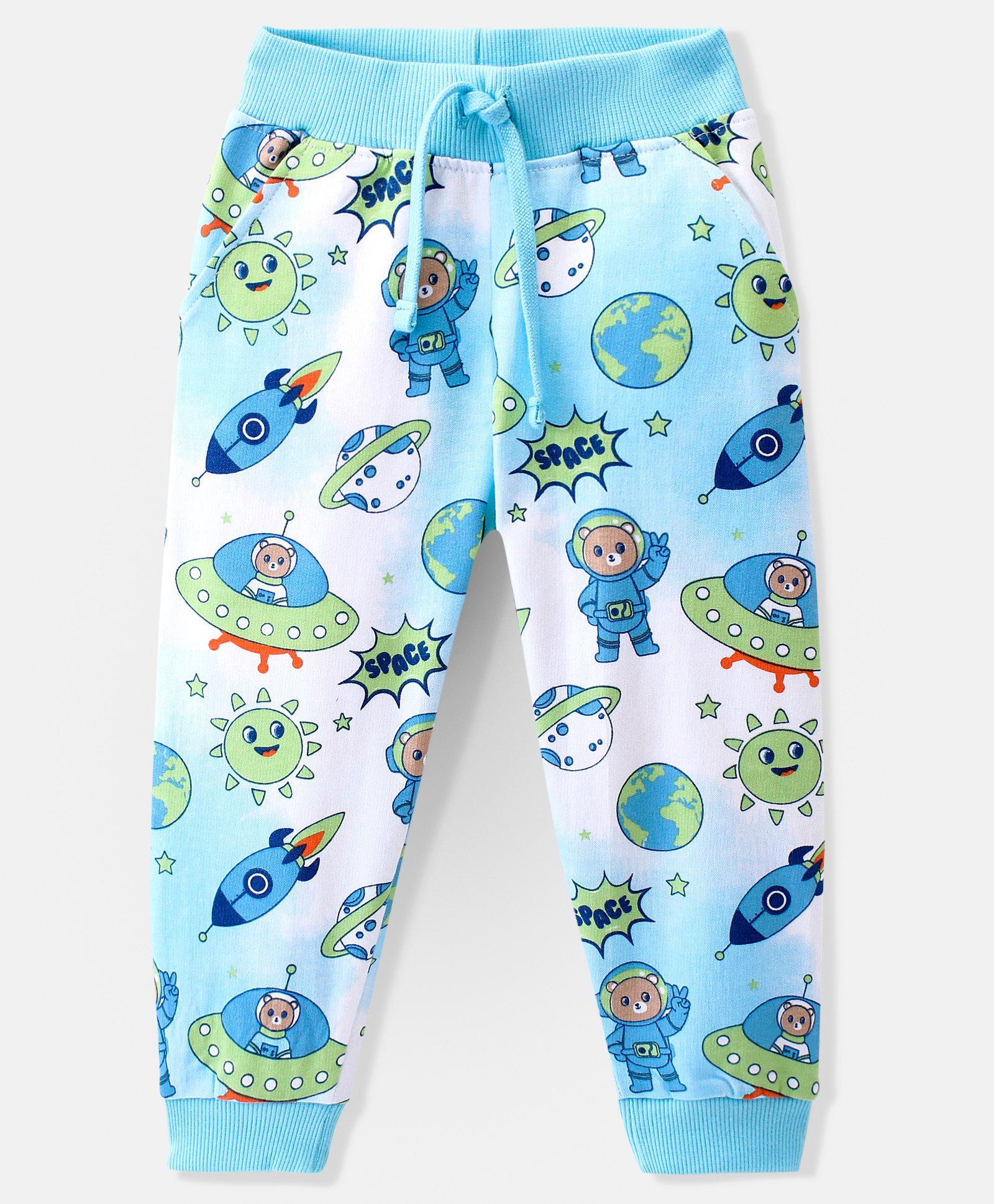 Babyhug Cotton Looper Knit Full Length Lounge Pant Soccer Bear Print - Blue-picture-19