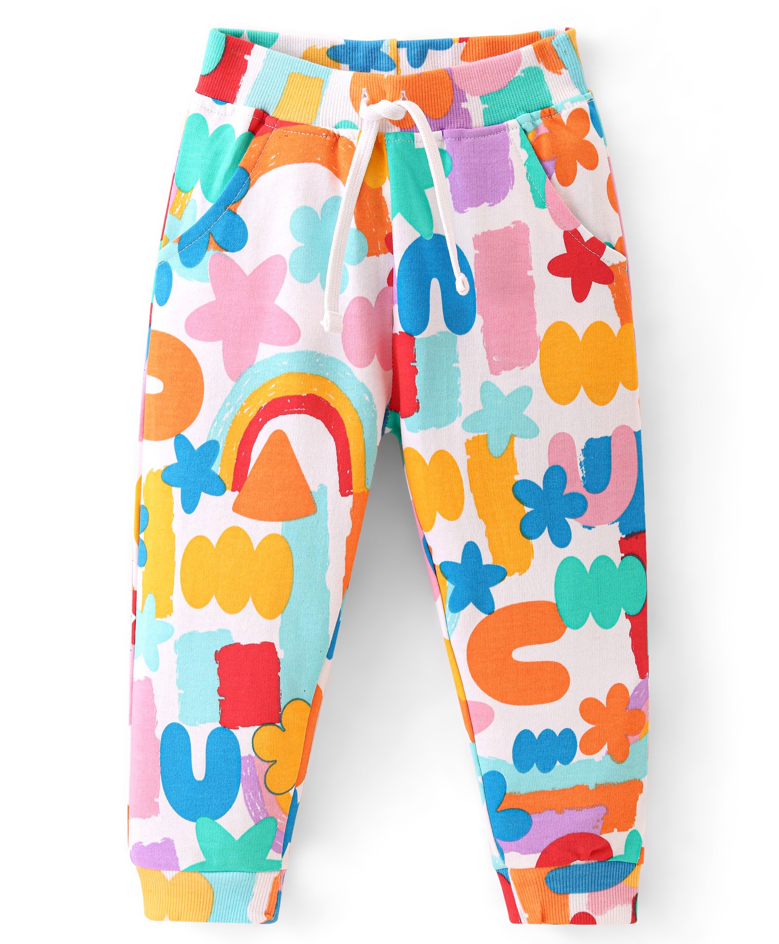 Babyhug Cotton Looper Knit Full Length Lounge Pant Star Print - Multicolor-picture-17