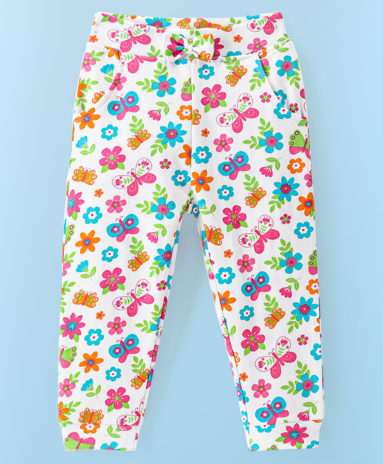 Babyhug Cotton Looper Knit Full Length Lounge Pant With Floral Print - White-picture-13