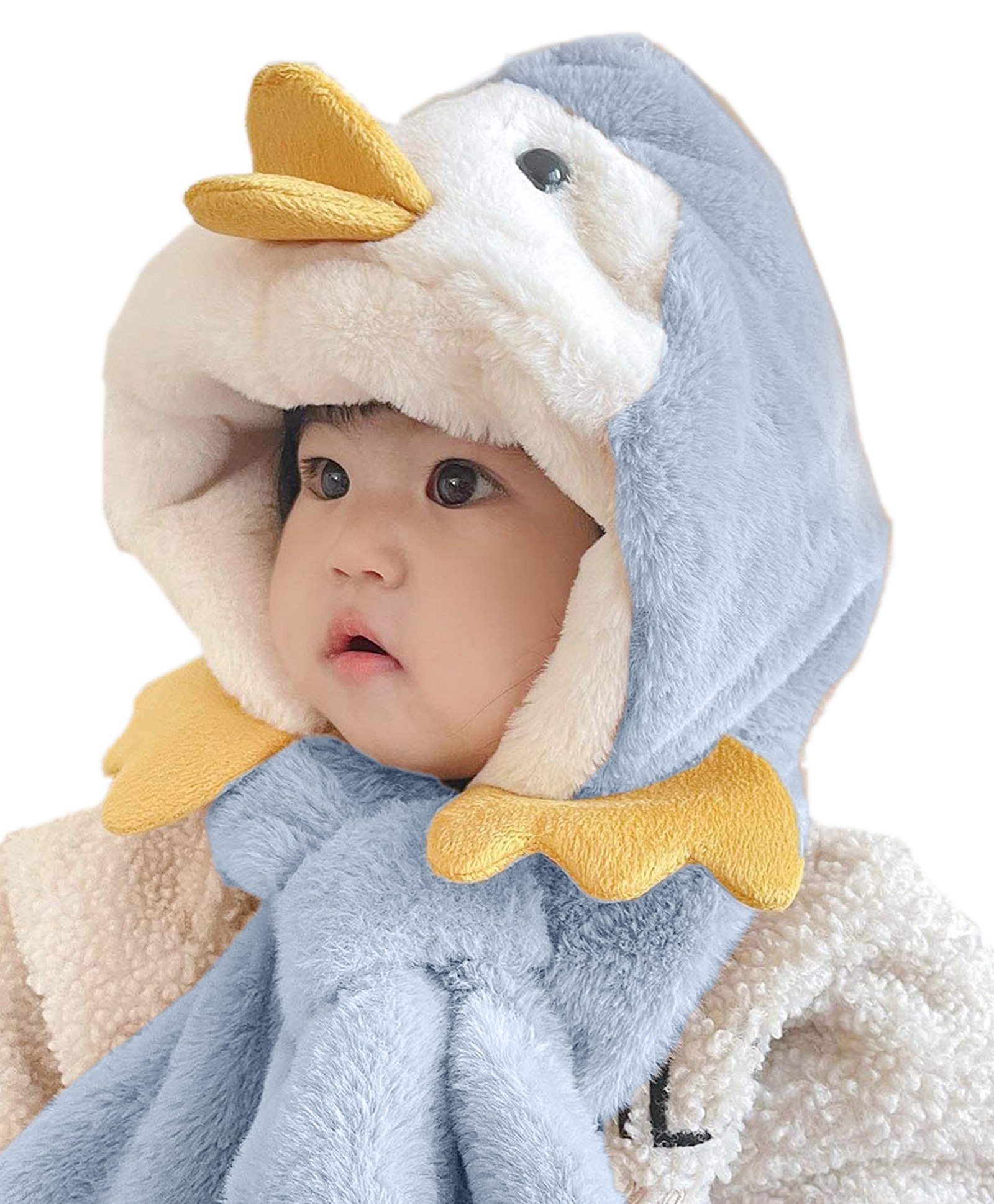 Babymoon Duck Detailed WinterFleeceCap With Scarf - Blue-image-8