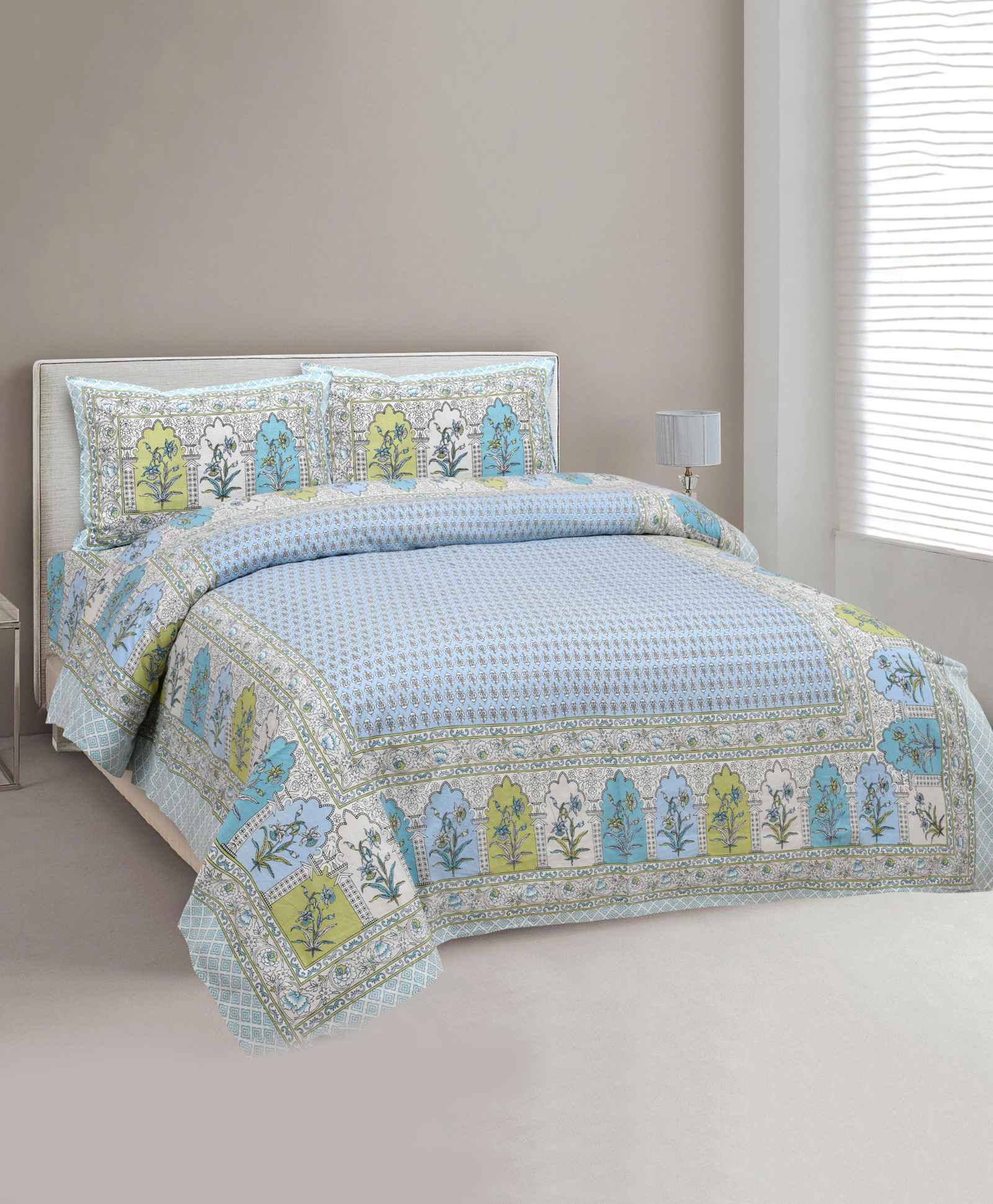 Uniqchoice Floral Printed King Size Bedsheet with 2 Pillow Cover - Blue-picture-15