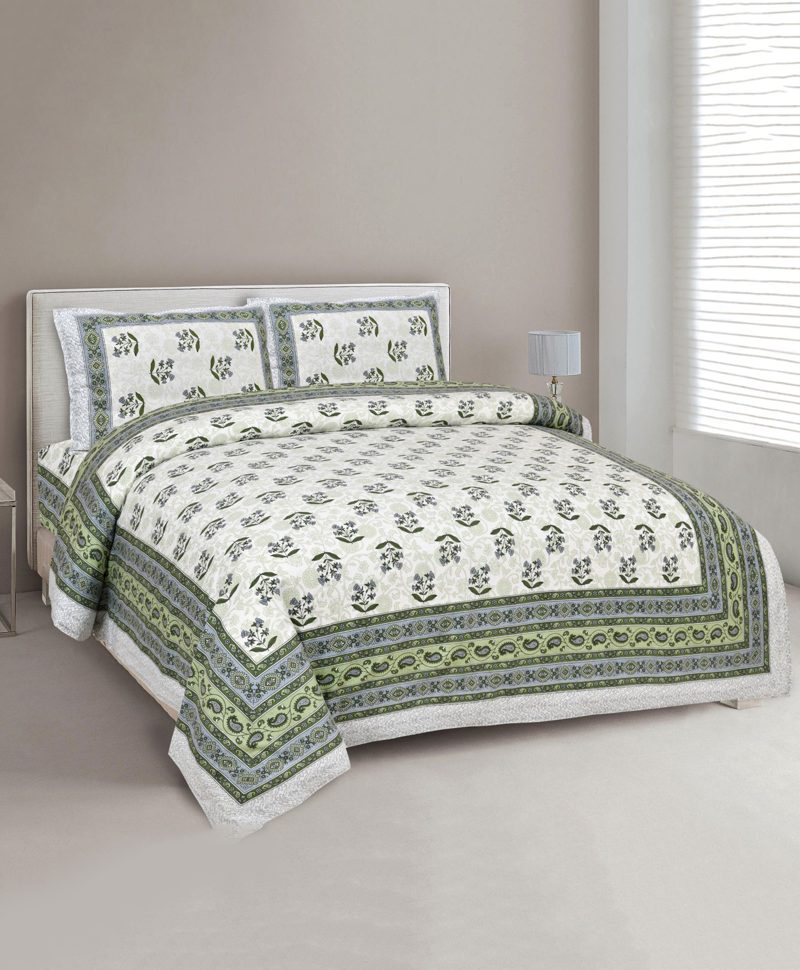Uniqchoice Floral Printed King Size Bedsheet with 2 Pillow Cover - Green-picture-15