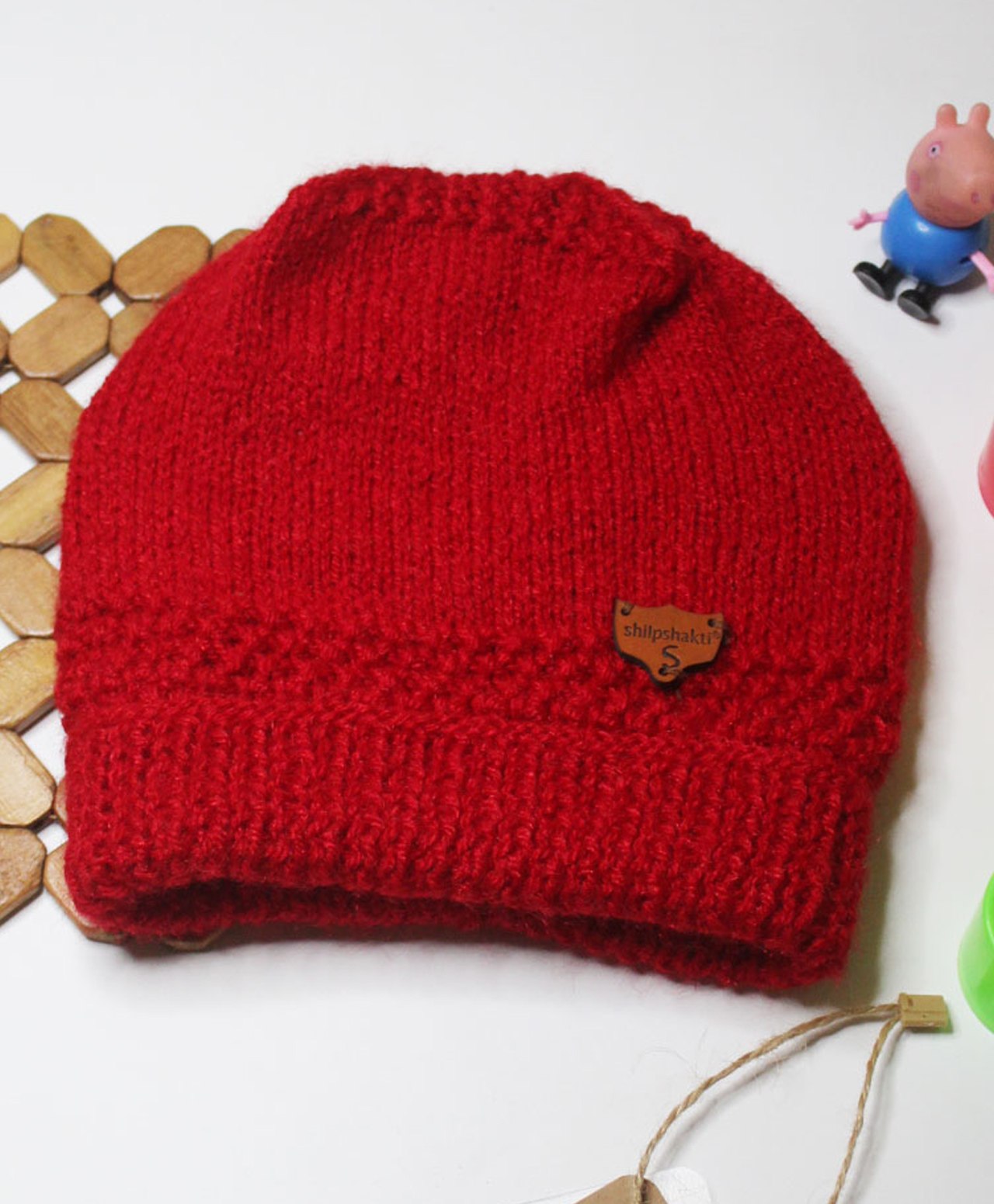 Shilpshakti Solid Handmade Woollen Acrylic Bubble Cap - Red-image-28