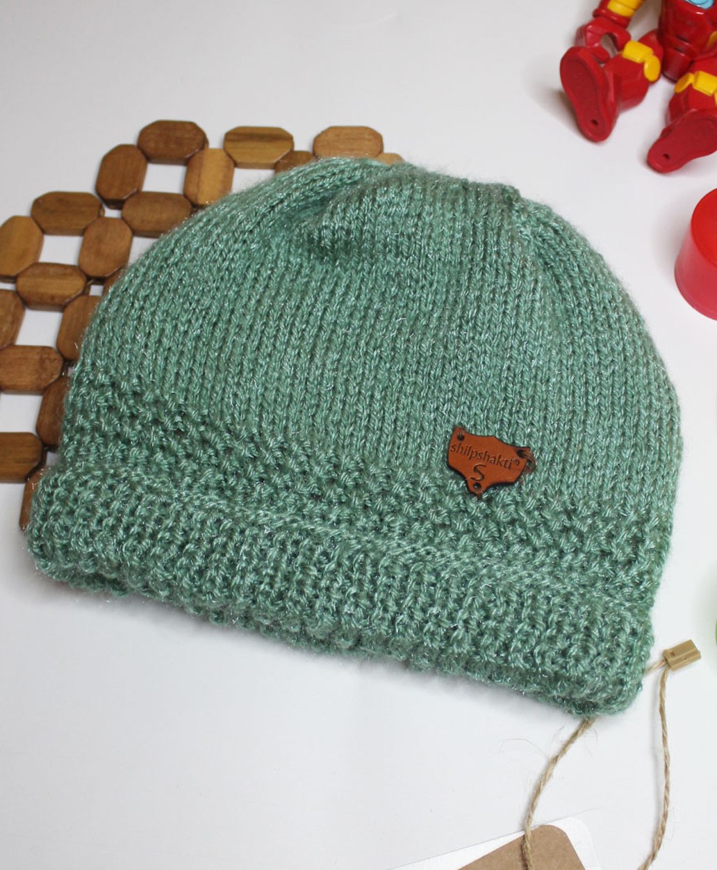 Shilpshakti Solid Handmade Woollen Acrylic Bubble Cap - Teal Green-picture-23