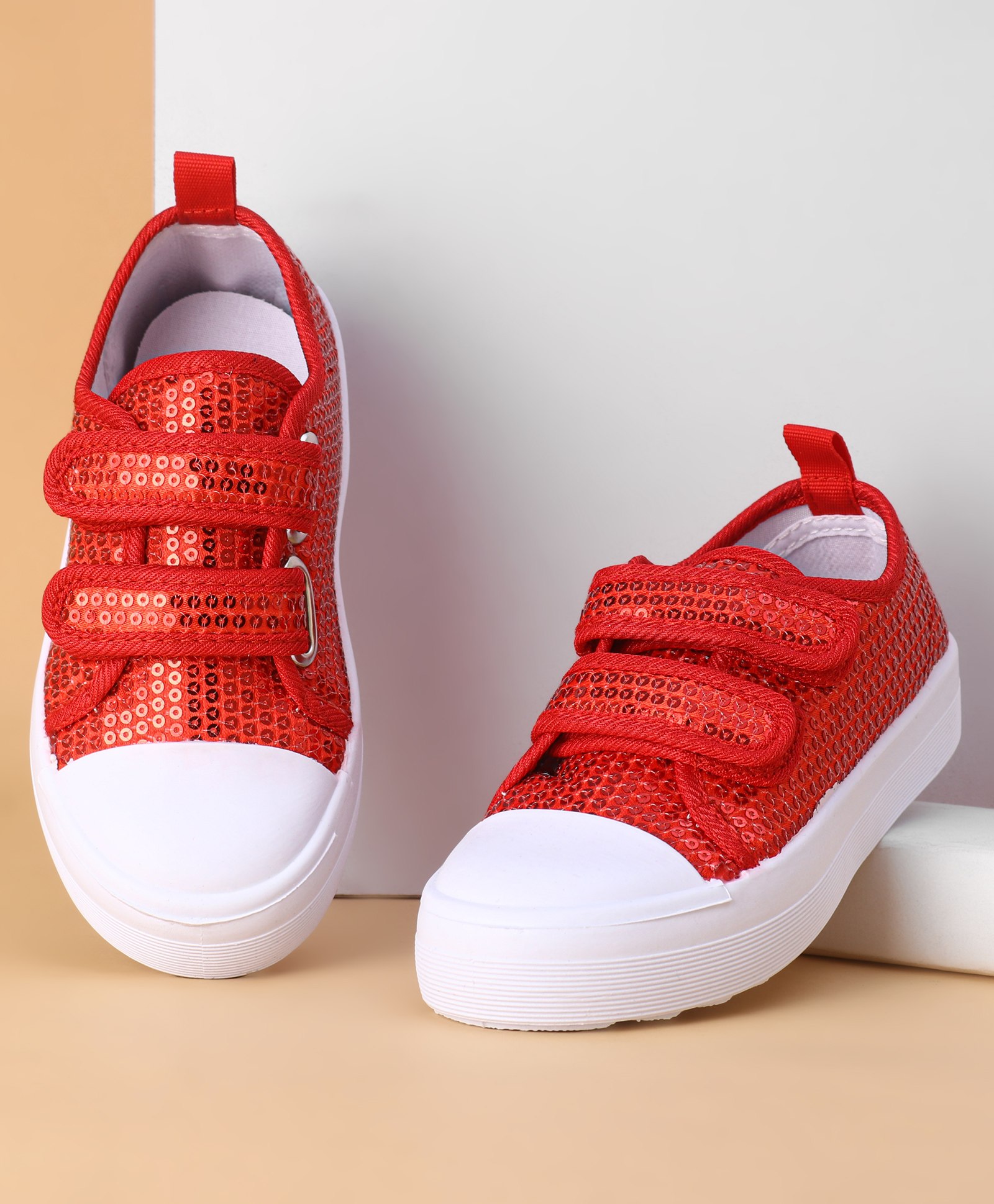 Cute Walk by Babyhug Casual Shoes with Velcro Closure and Sequin Detailing - Red-picture-22
