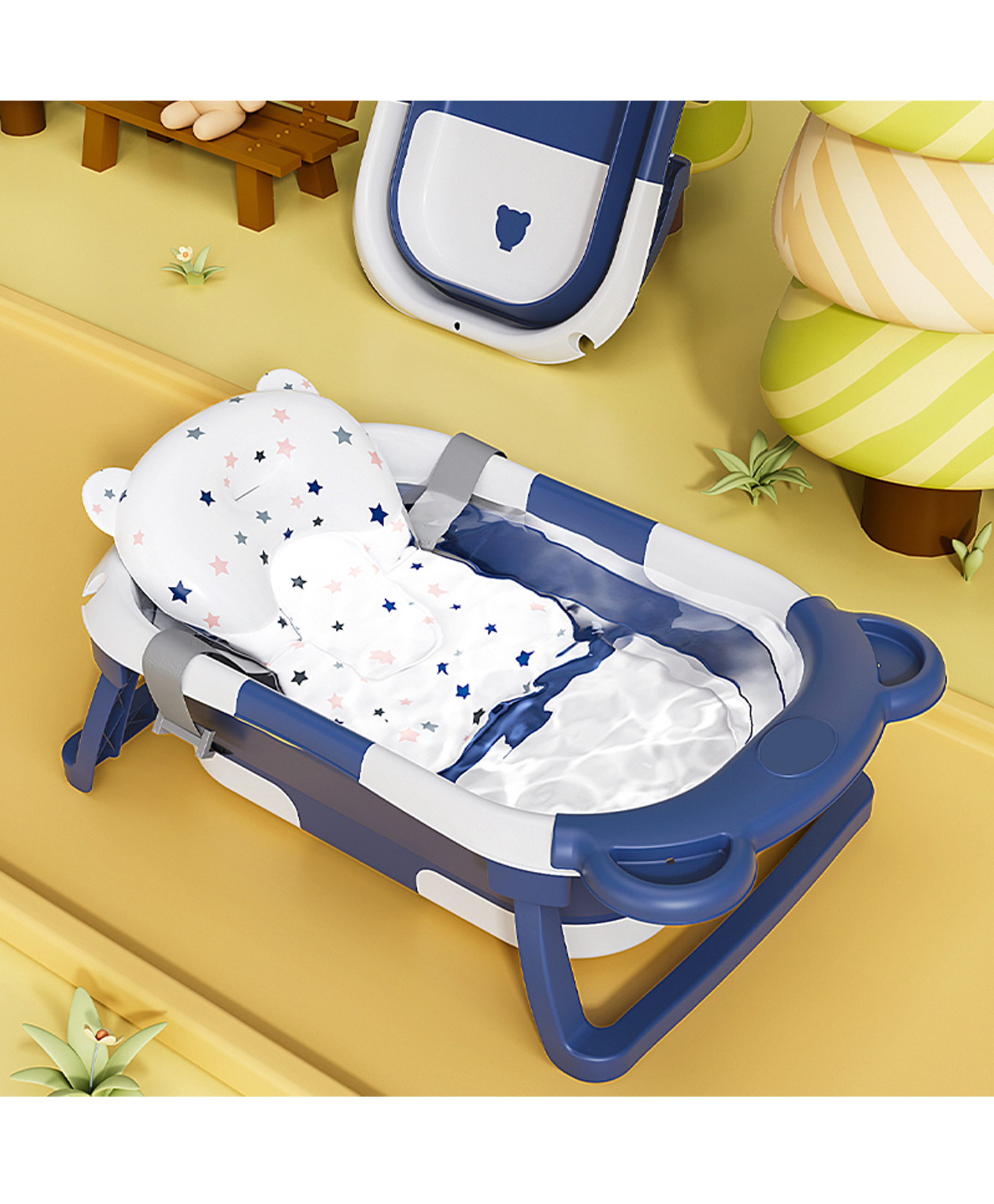 fab n funky Foldable Baby Bath Tub with Temparature Reading - Blue-picture-23