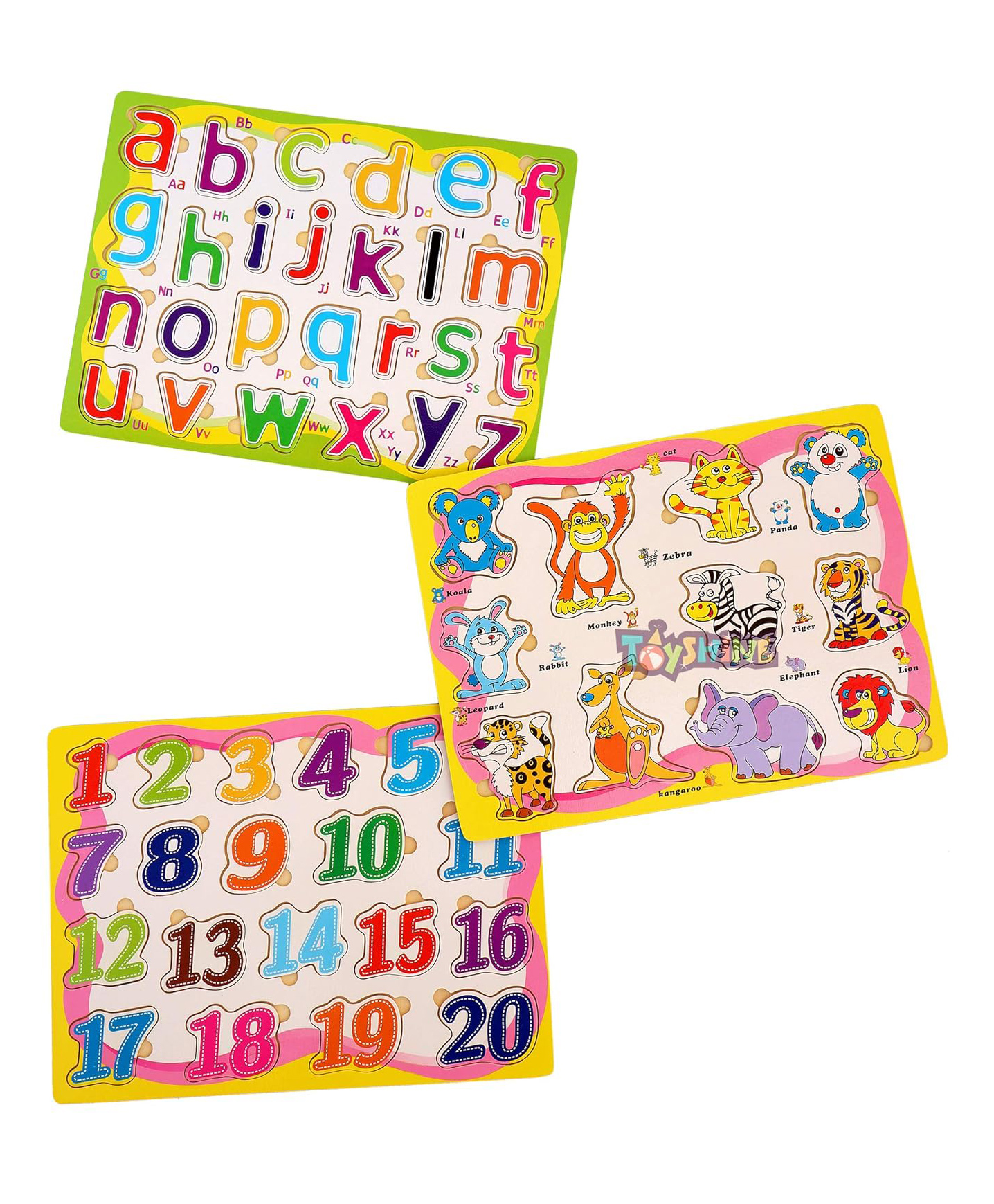 Toyshine Premium 3 in 1 Wooden Small ABC, Numbers 123 and Animals Puzzle Toy Educational and Learning Toy Model B - Multicolour-image-42