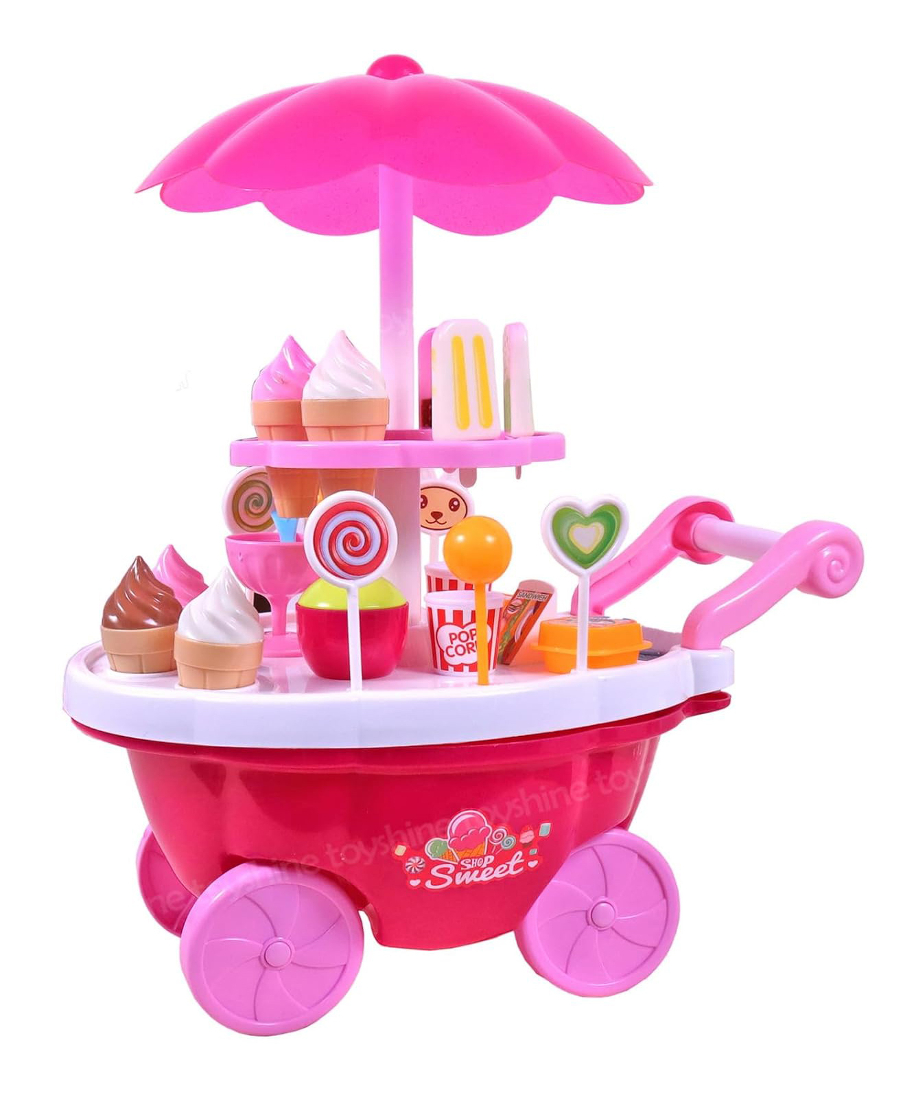 Toyshine Plastic Ice Cream Kitchen Play Cart Kitchen Set Toy with Lights and Music Small - Pink-image-2