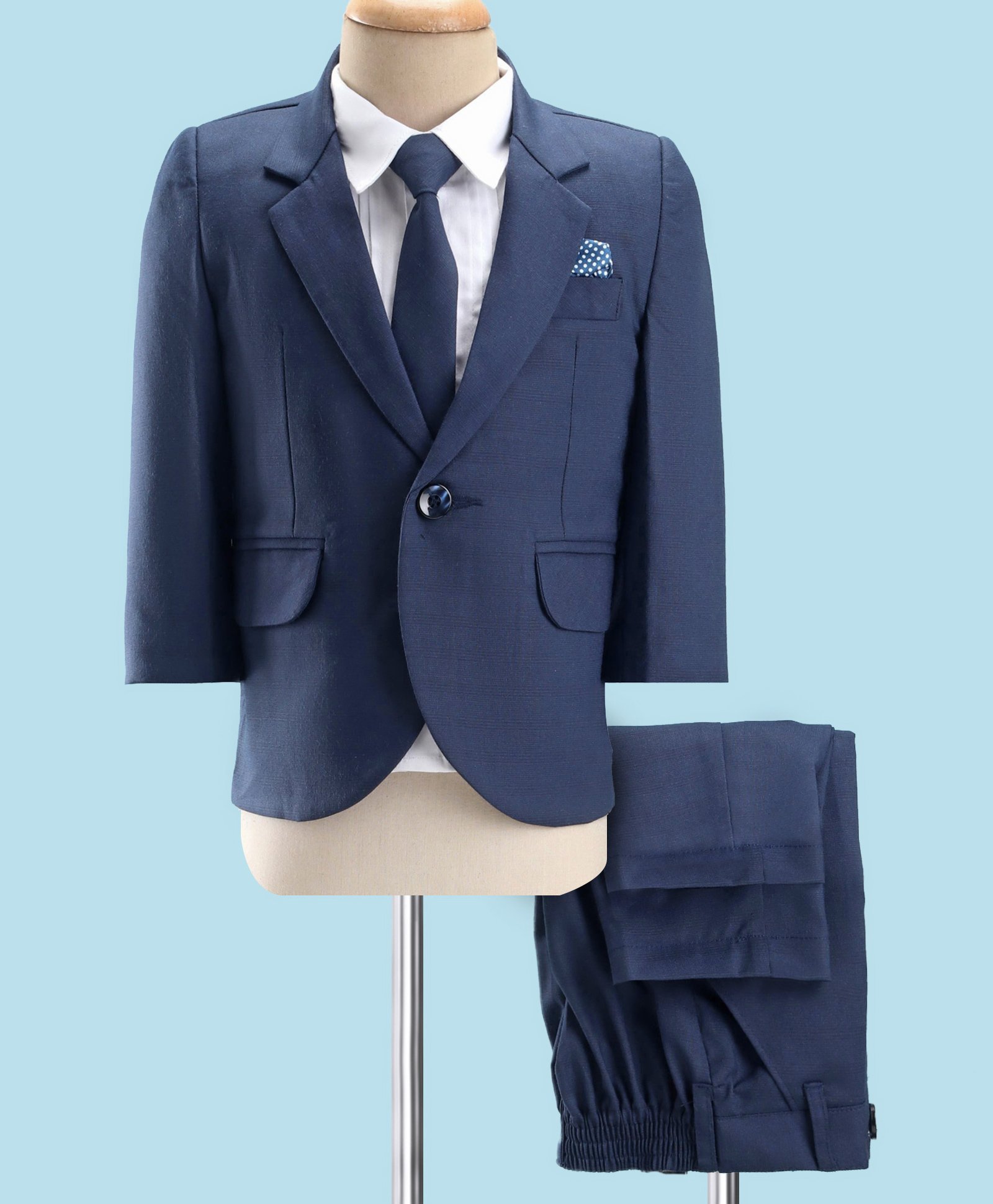 Robo Fry Full Sleeves Solid Colour 3 Pieces Party Suit - Blue-picture-19
