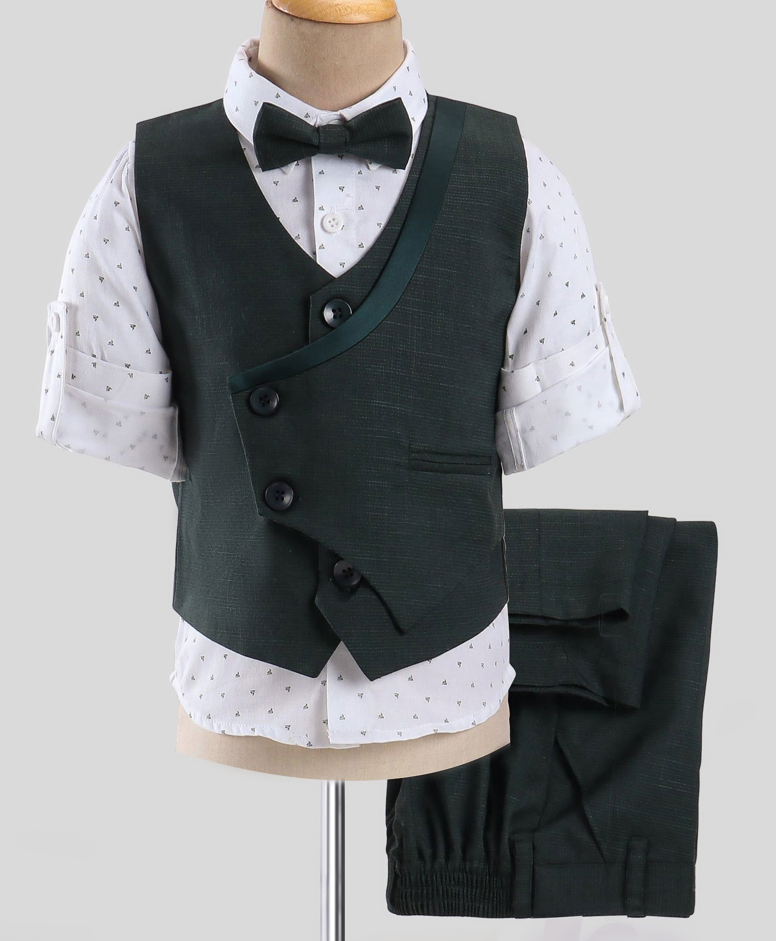 Robo Fry Full Sleeves Printed Party Suit with Bow - Green-picture-22