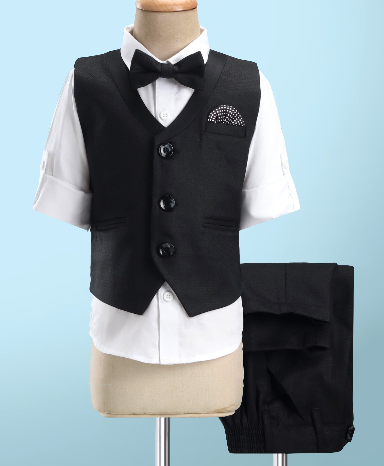Robo Fry Full Sleeves Textured 3 Pieces Party Suit - Black-picture-24